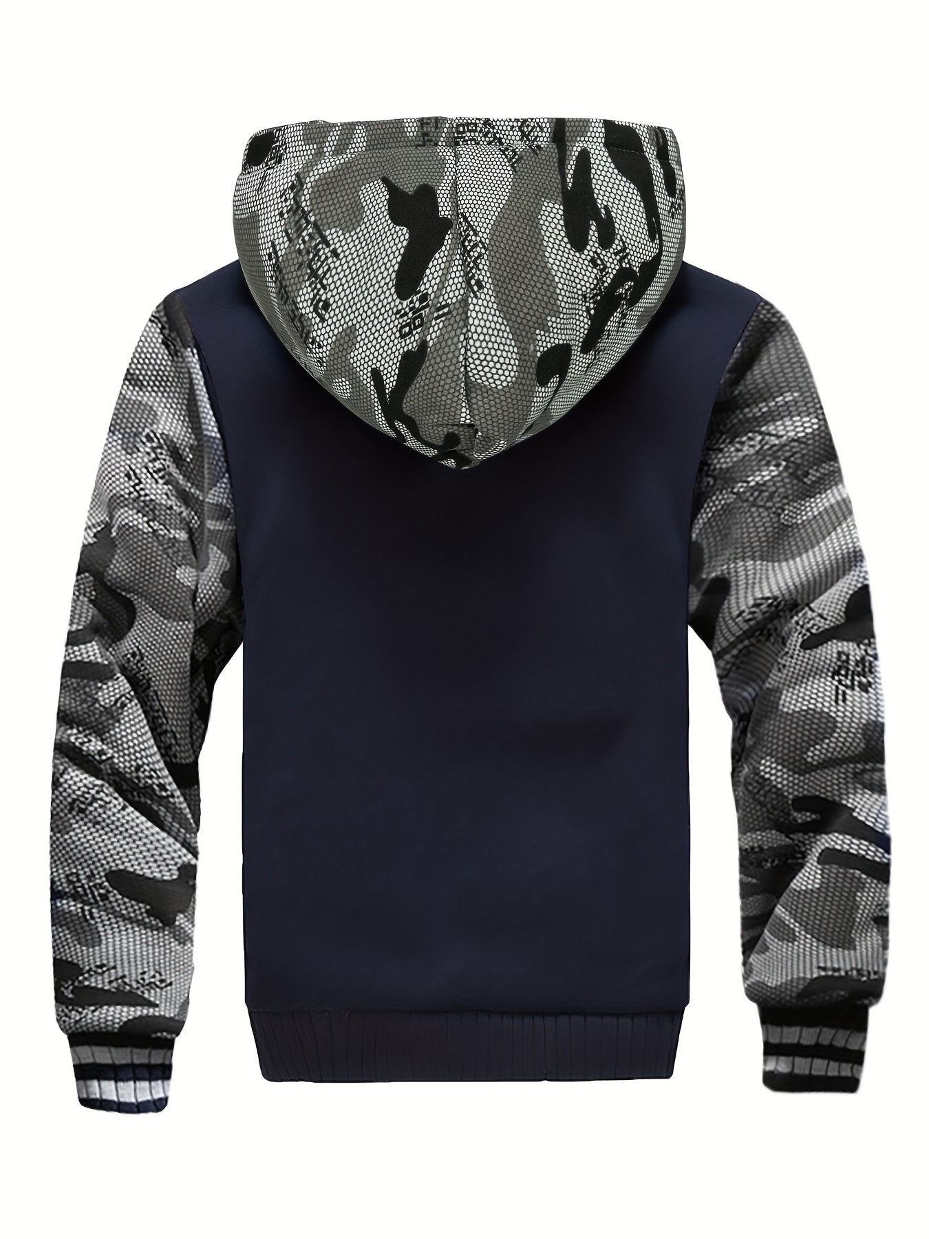 mens warm fleece hooded jacket casual color block jacket coat for fall winter details 11