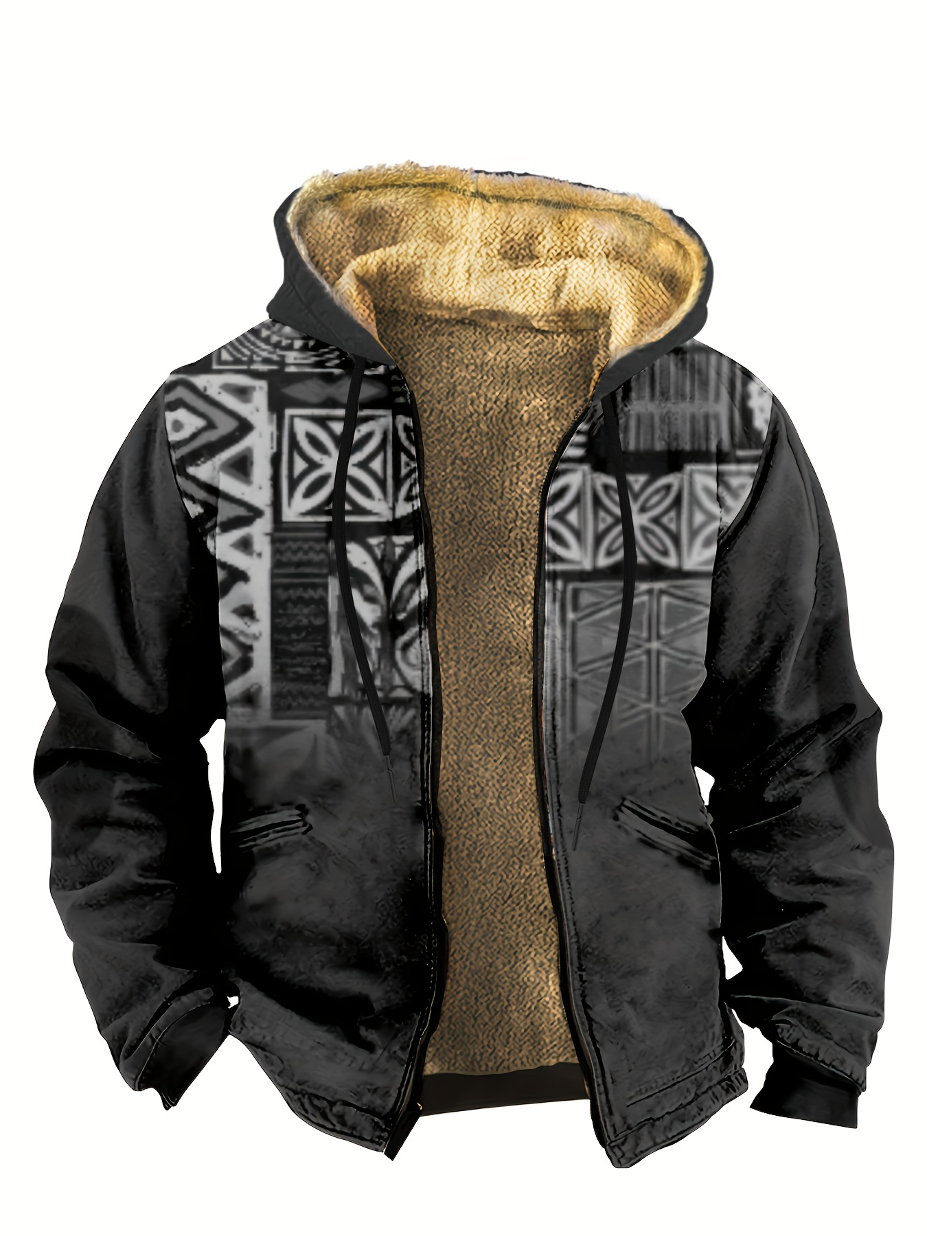 vintage style warm fleece coat mens casual hooded warm thick jacket for fall winter details 10