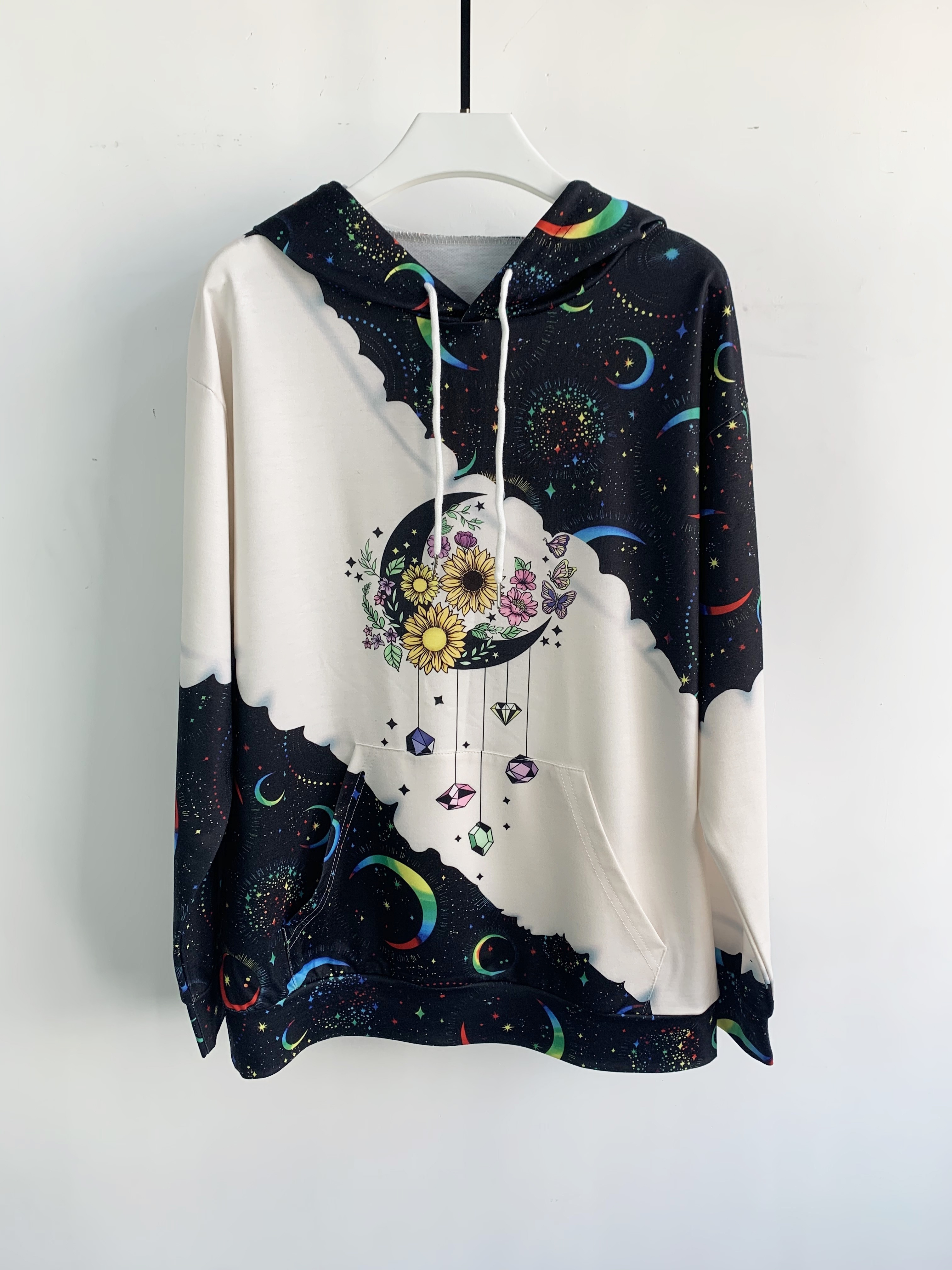 color block moon star print drawstring hoodie casual long sleeve kangaroo pocket hoodie sweatshirt womens clothing details 12