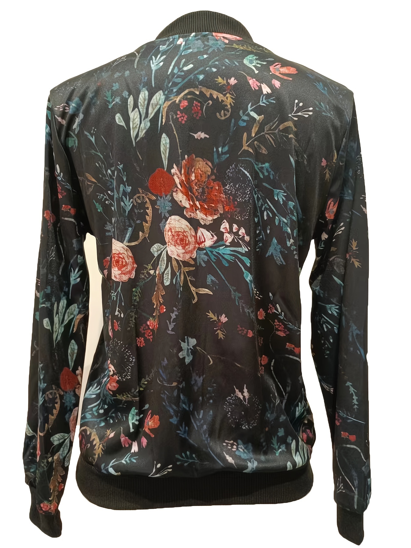 cute cat print bomber jacket casual long sleeve zipper outwear for fall winter womens clothing details 4