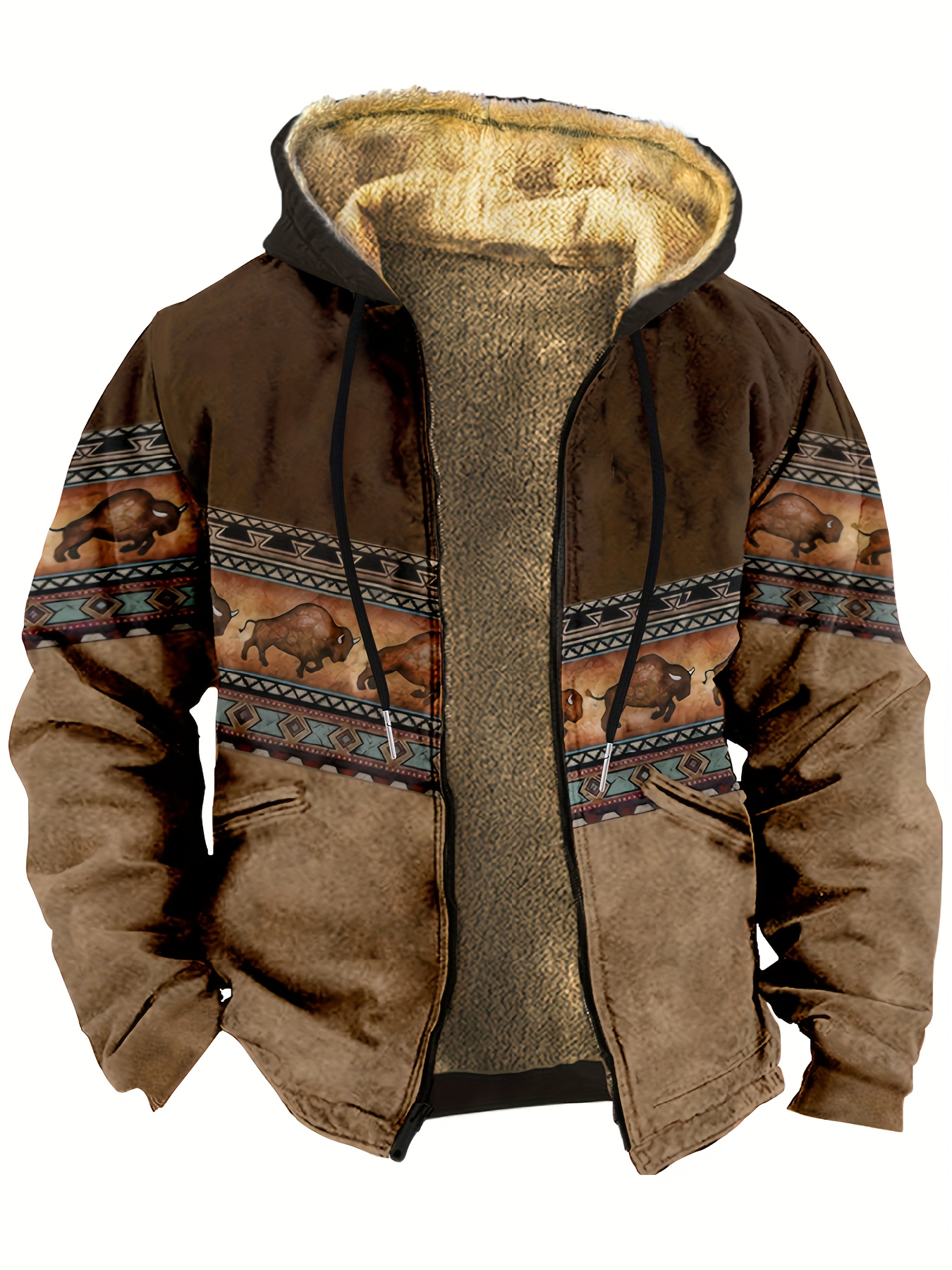 vintage style warm fleece coat mens casual hooded warm thick jacket for fall winter details 2