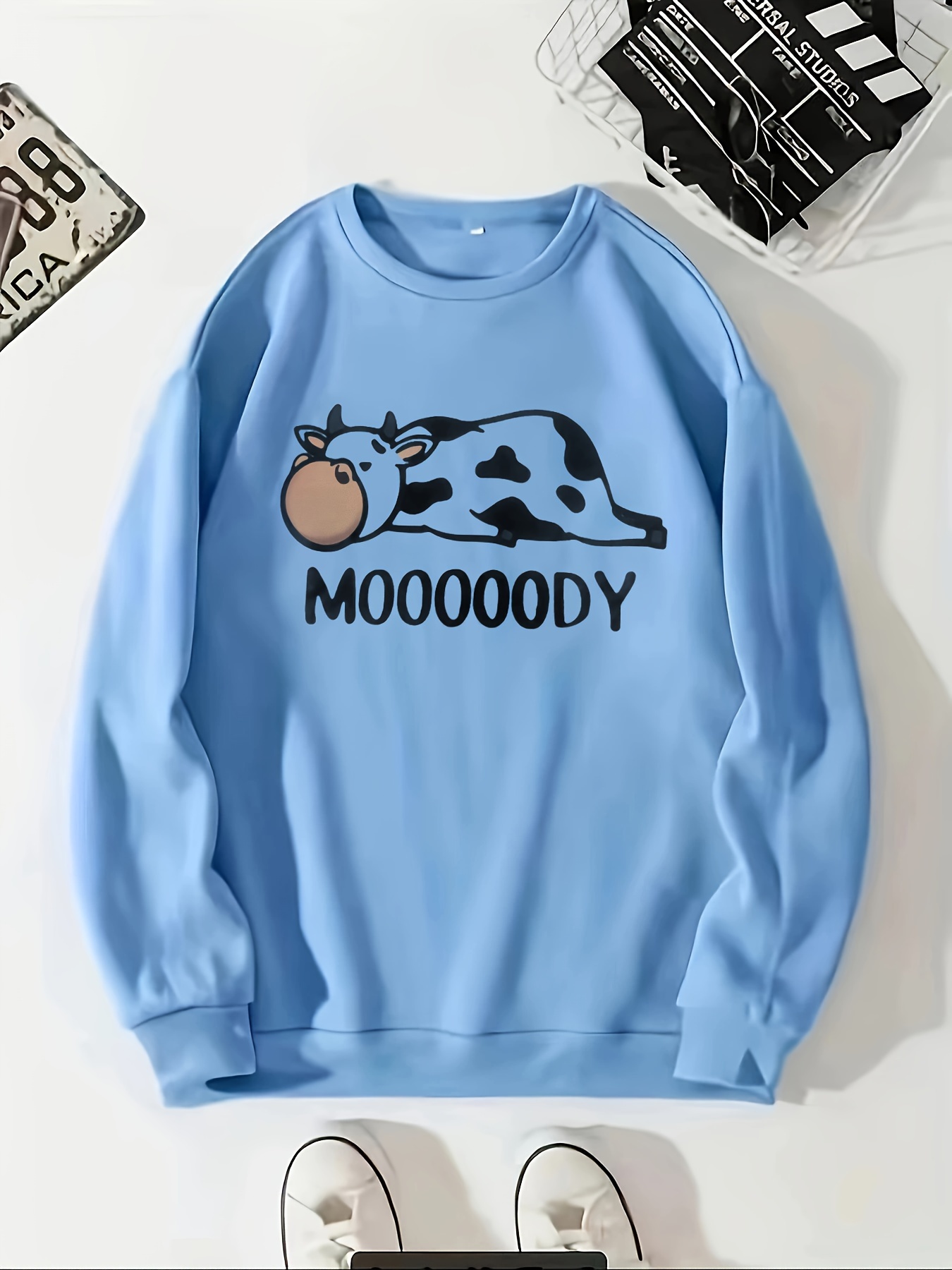 cow letter print pullover sweatshirt casual long sleeve crew neck sweatshirt for fall winter womens clothing details 20