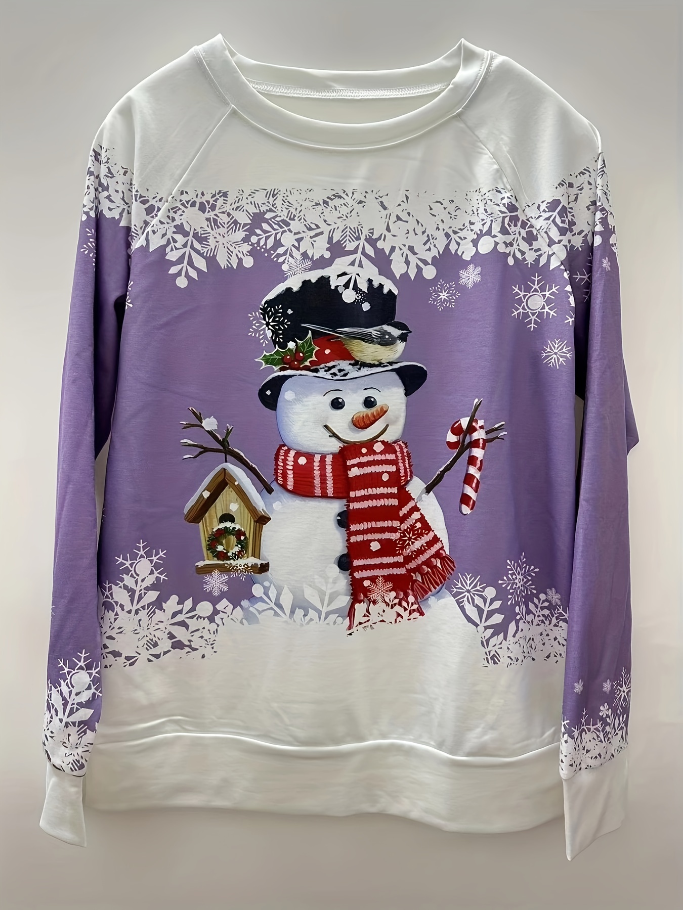 christmas snowman print sweatshirt casual long sleeve crew neck sweatshirt womens clothing details 15