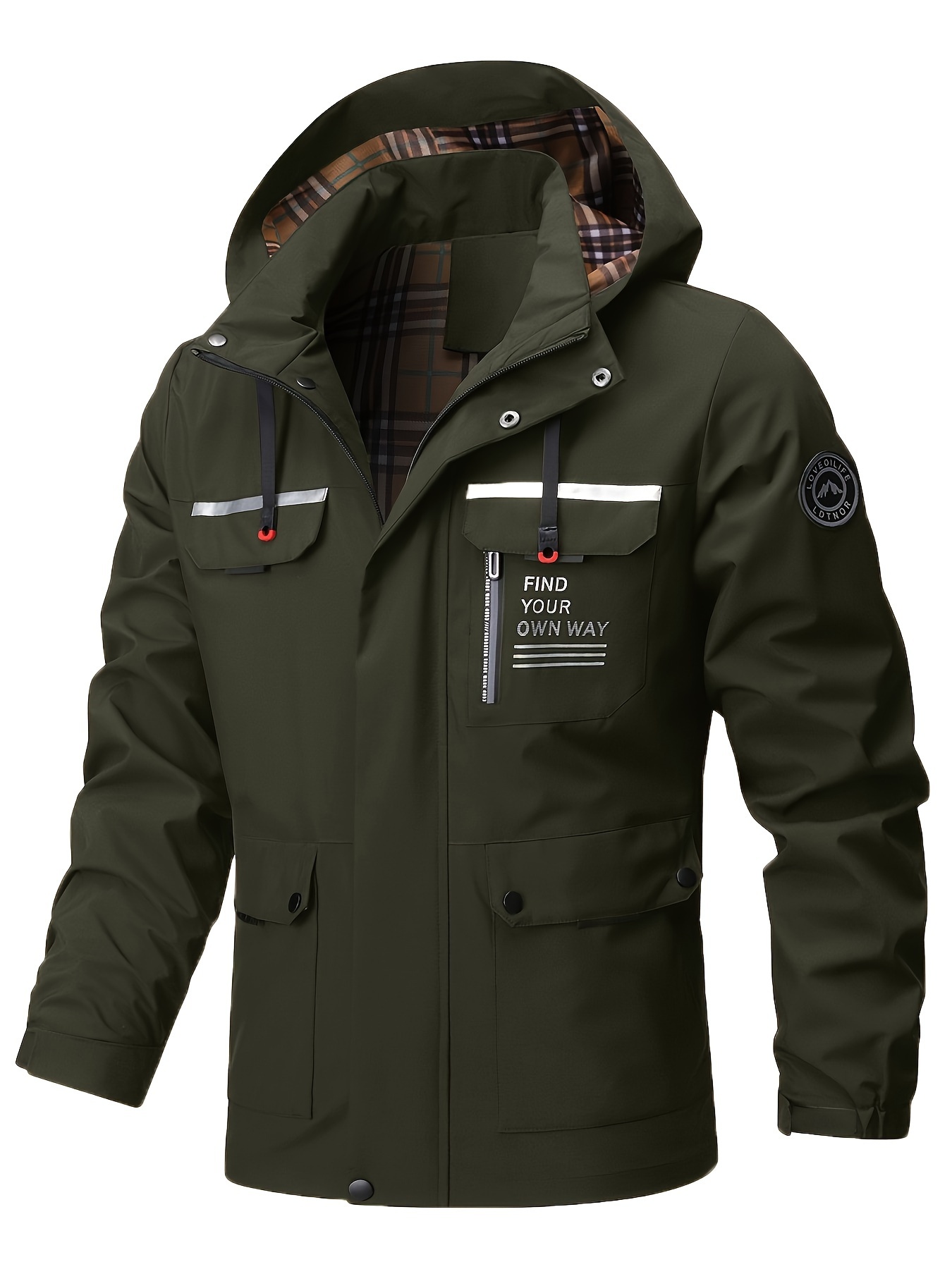 multi pocket windbreaker hooded jacket mens casual zip up jacket coat for outdoor activities details 5