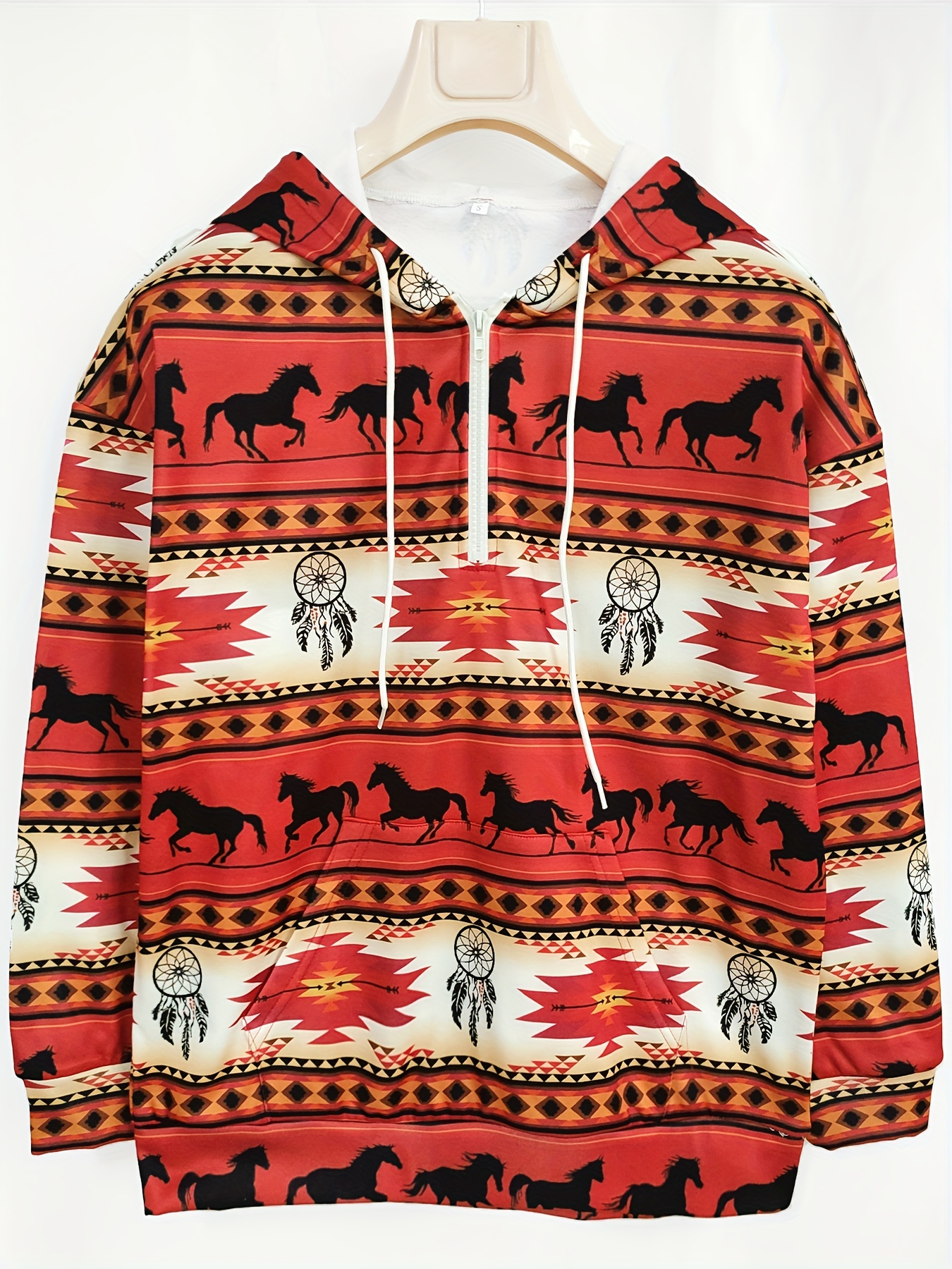 aztec print drawstring hoodies ethnic kangaroo pocket long sleeve sweatshirt womens clothing details 7