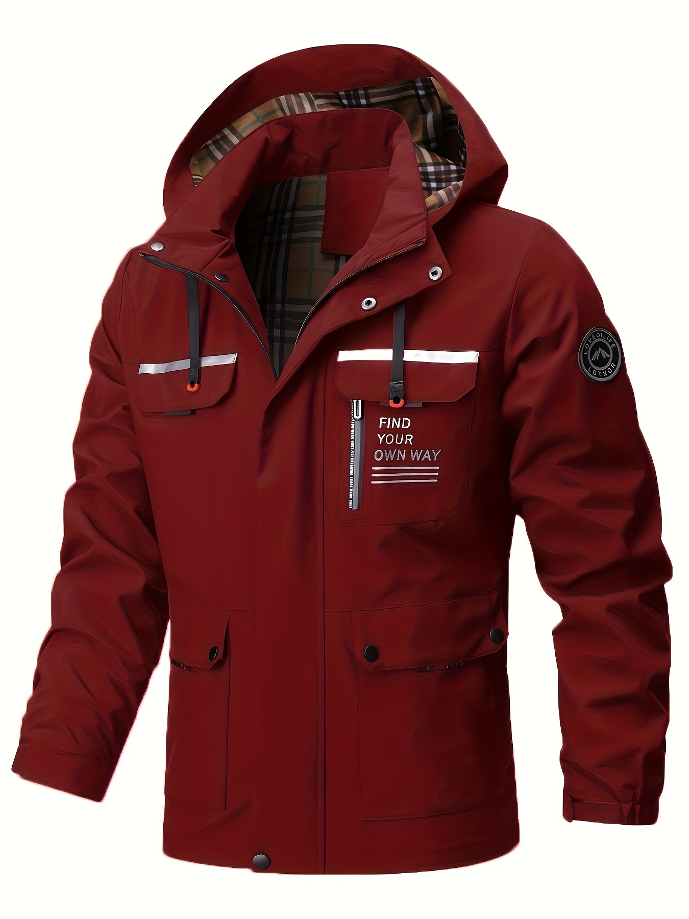 multi pocket windbreaker hooded jacket mens casual zip up jacket coat for outdoor activities details 0