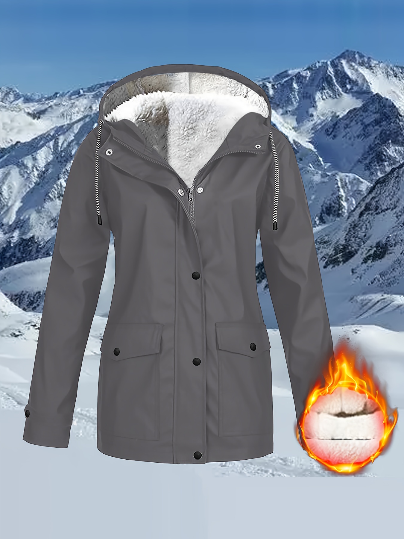 drawstring hooded trench coat casual zip button front long sleeve versatile outerwear for fall winter womens clothing details 11