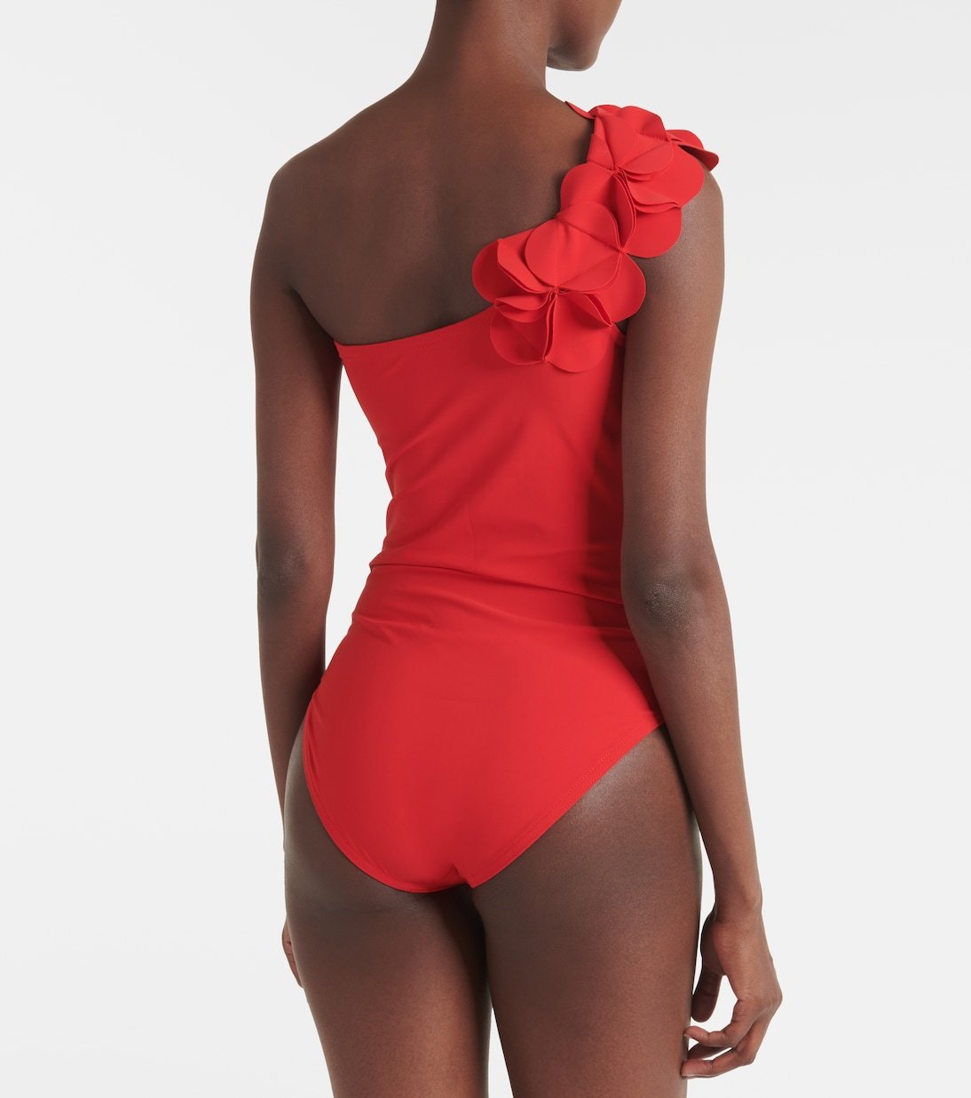 Oblique Shoulder 3D Flower Color Block One Piece Swimsuit And Skirt
