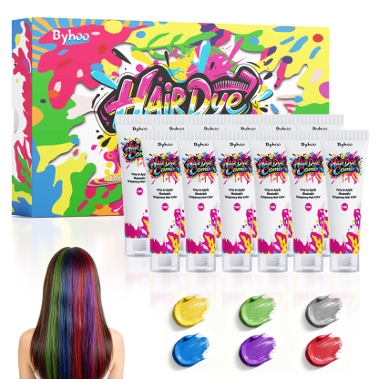 Byhoo Temporary Hair Dye 12-Tube Kit for Dark Hair with Combs & Clips