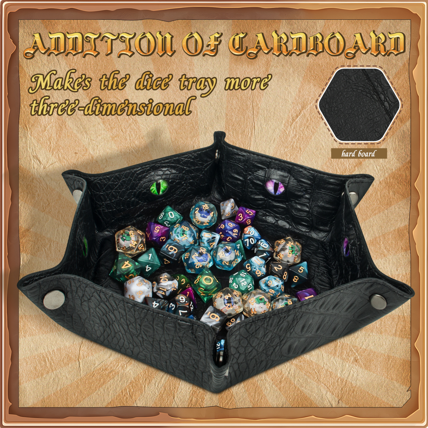 Byhoo 1Pcs Crocodile Pattern DND Dice Tray-Black