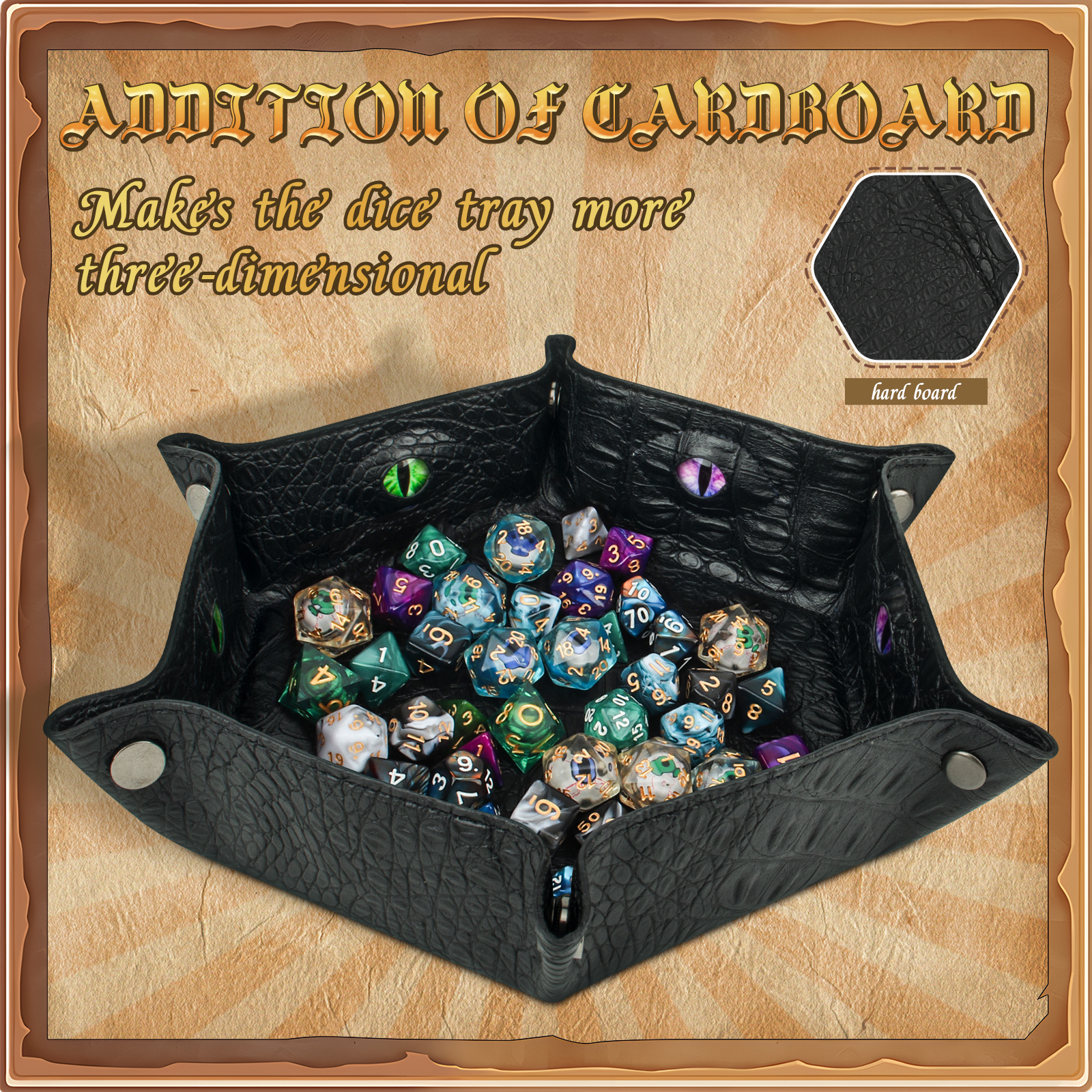 Byhoo 1Pcs Crocodile Pattern DND Dice Tray-Black