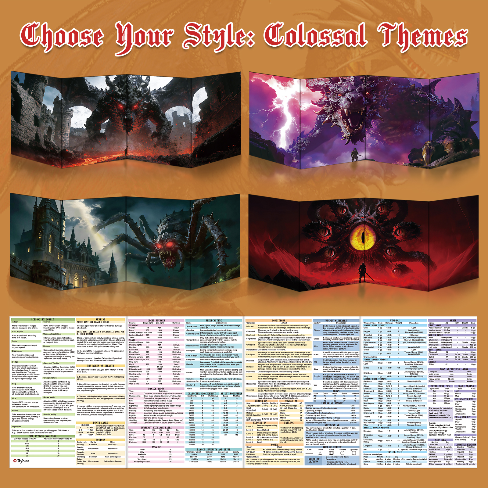 Byhoo DM Screen 4 PCS for D&D 5E - Immersive DND DM Screen Accessories