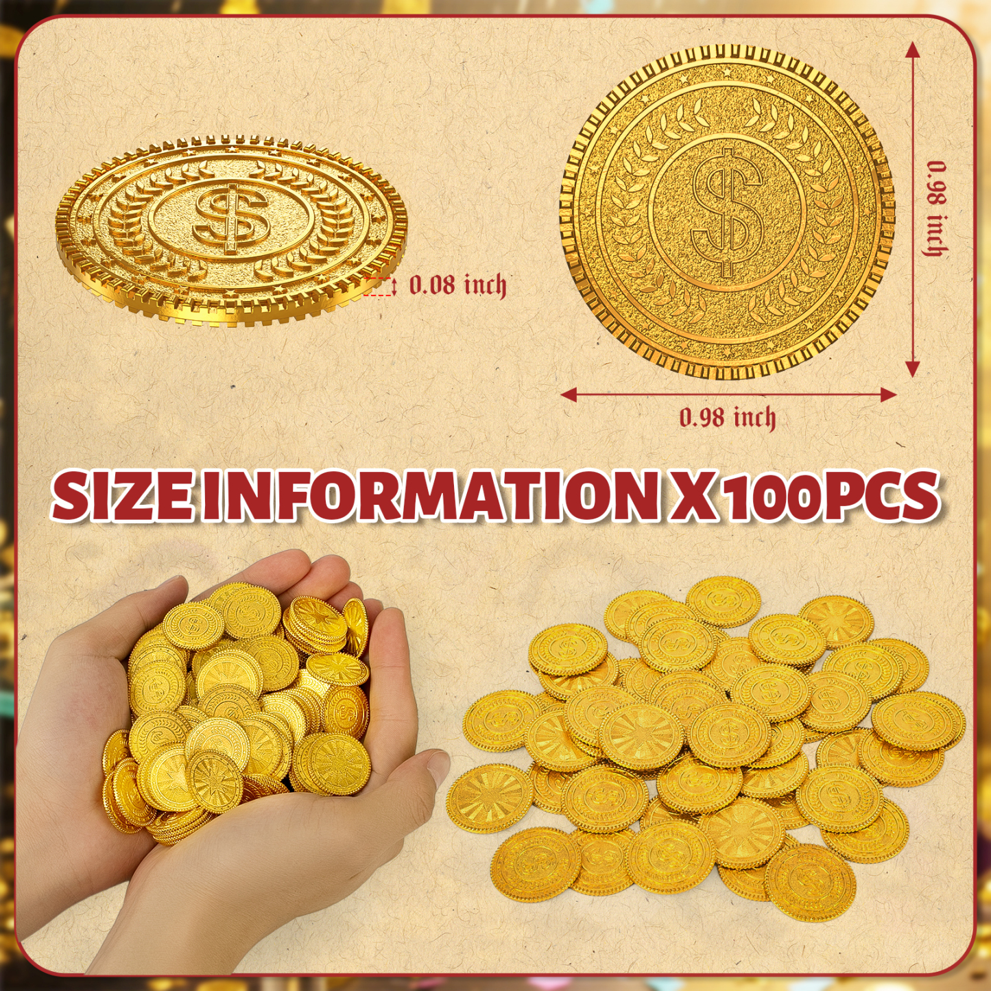 Byhoo 100 PCS  Metal Gold Coins,DND Pirate Coins