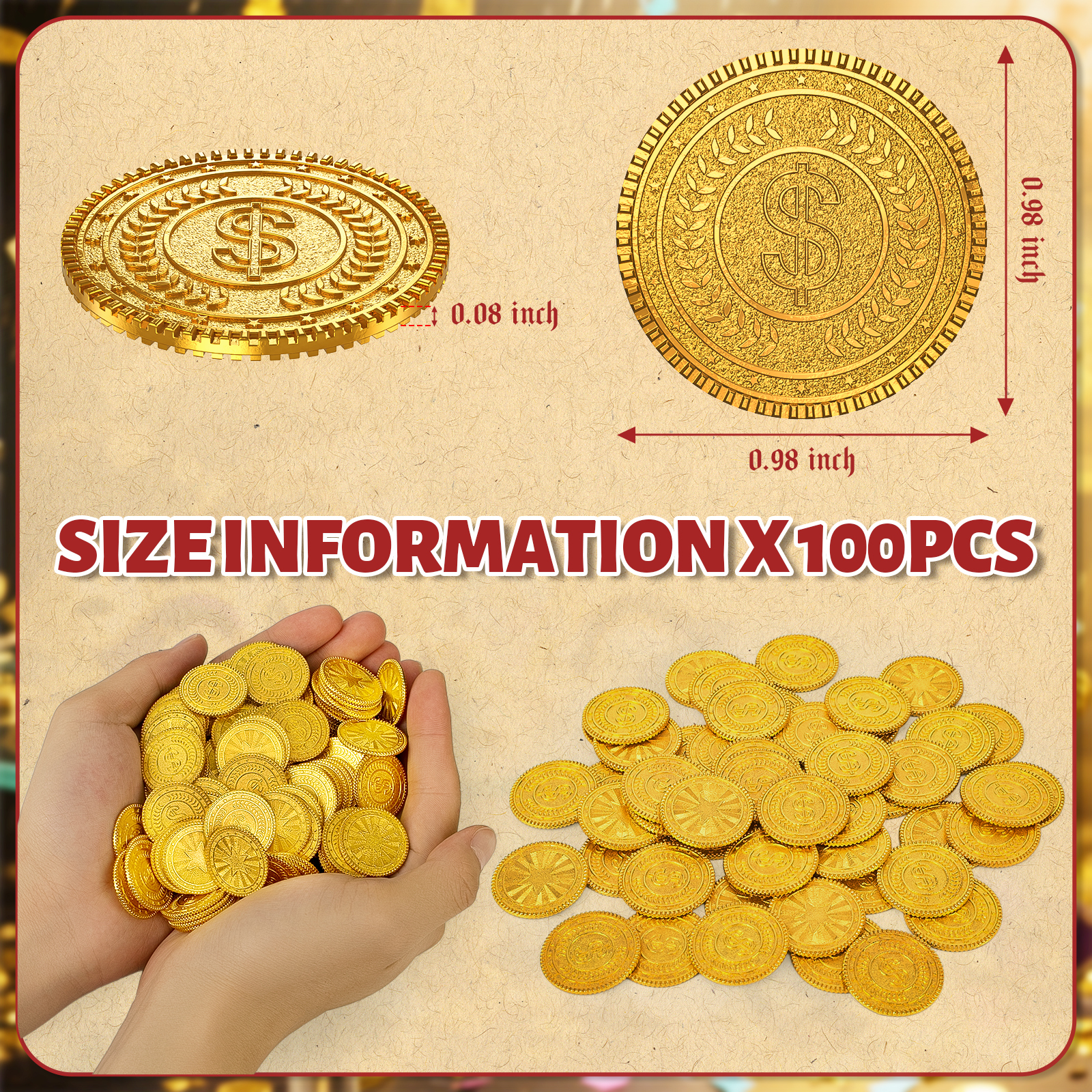 Byhoo 100 PCS Metal Gold Coins,DND Pirate Coins
