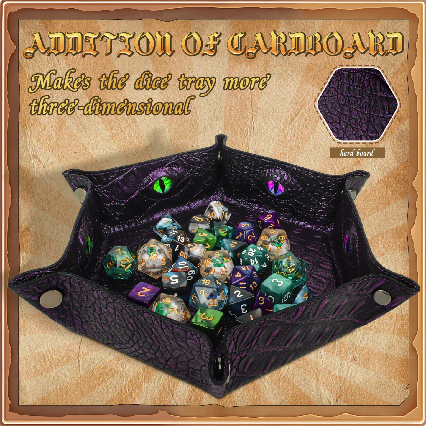 Byhoo 1Pcs Crocodile Pattern DND Dice Tray-Purple