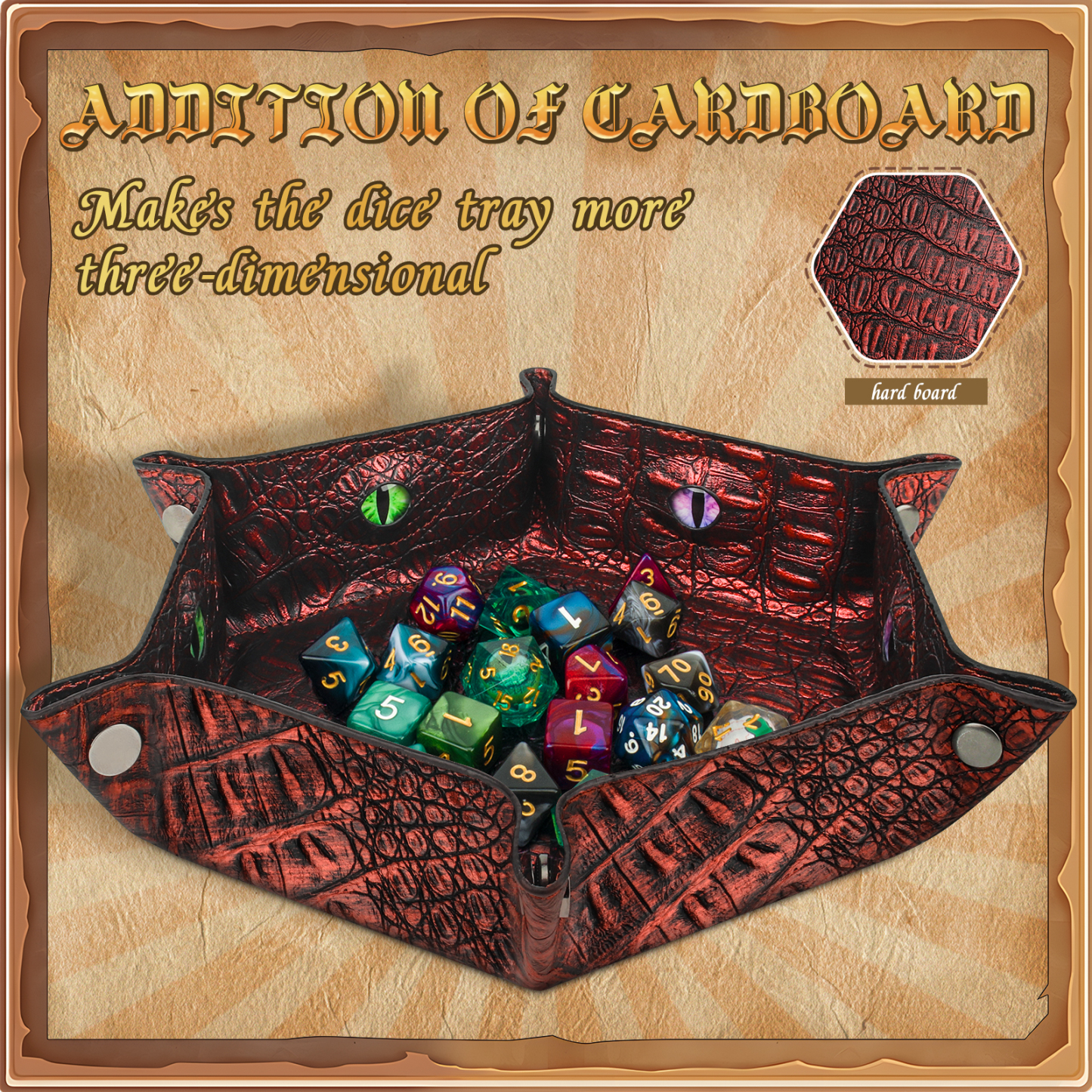 Byhoo 1Pcs Crocodile Pattern DND Dice Tray-Red