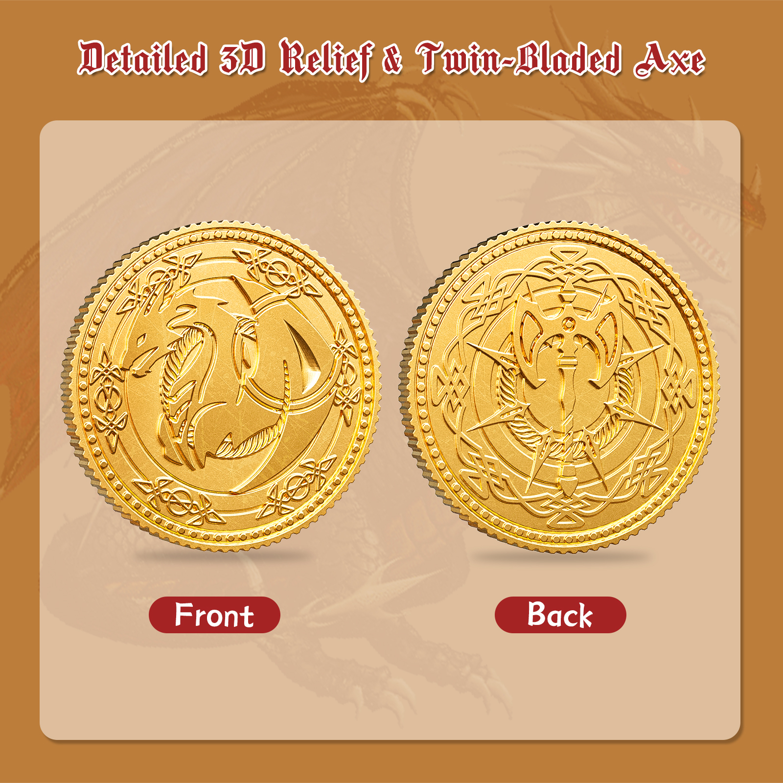 Byhoo Gold Coins 100 PCS Coins for Collectors, Dragon Yue DND Metal Coins with Leather Pouch, Large Treasure Set for Dungeons and Dragons, Heavy Metal Double-Sided Dragon & Axe Relief RPG Accessories