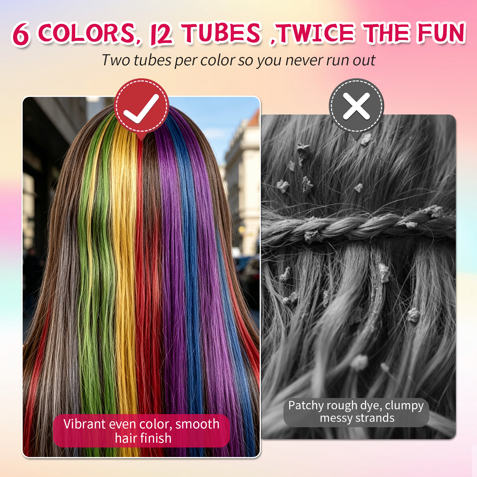 Byhoo Temporary Hair Dye 12-Tube Kit for Dark Hair with Combs & Clips