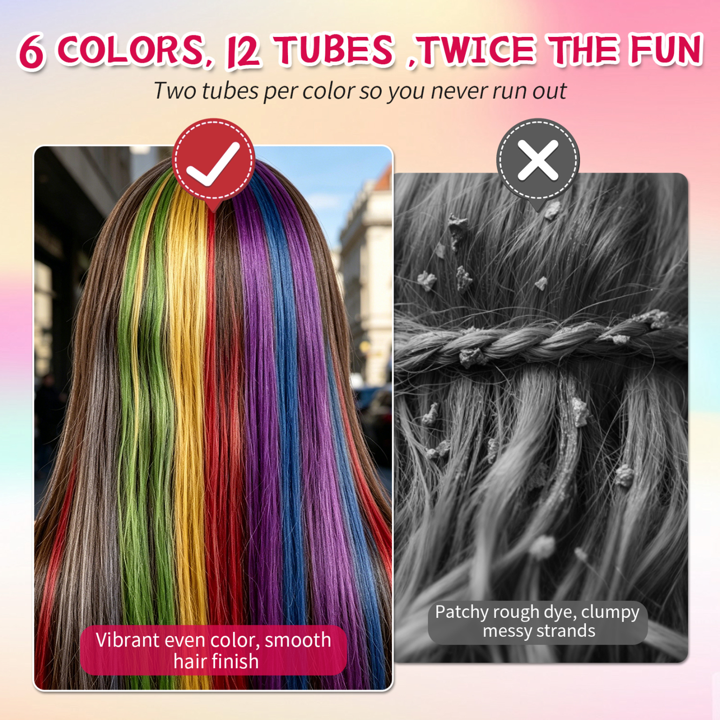 Byhoo Temporary Hair Dye 12-Tube Kit for Dark Hair with Combs & Clips