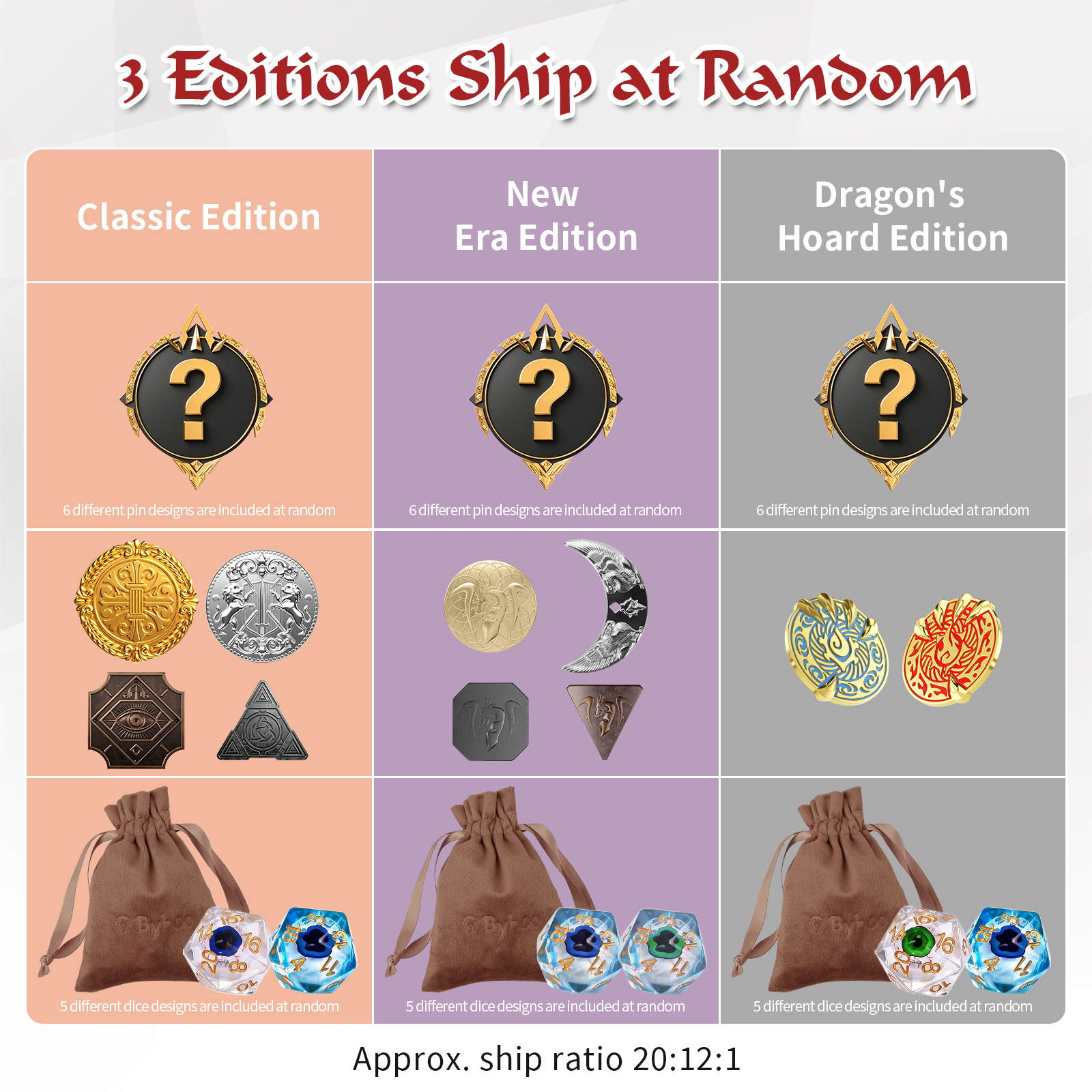 Byhoo Mystery Dice Set for DND - D20 Dice, Metal Coins & Magnetic Badge