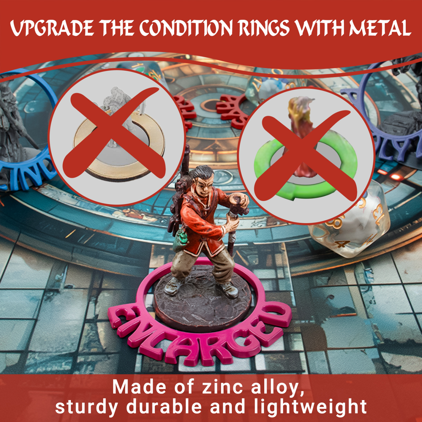 Byhoo Metal DND Condition Rings in 28 Markers with Spell Template, 112PCS DND Miniatures Status Effect Rings with Storage Box, Ideal Gift for D&D Pathfinder and More Tabletop RPG