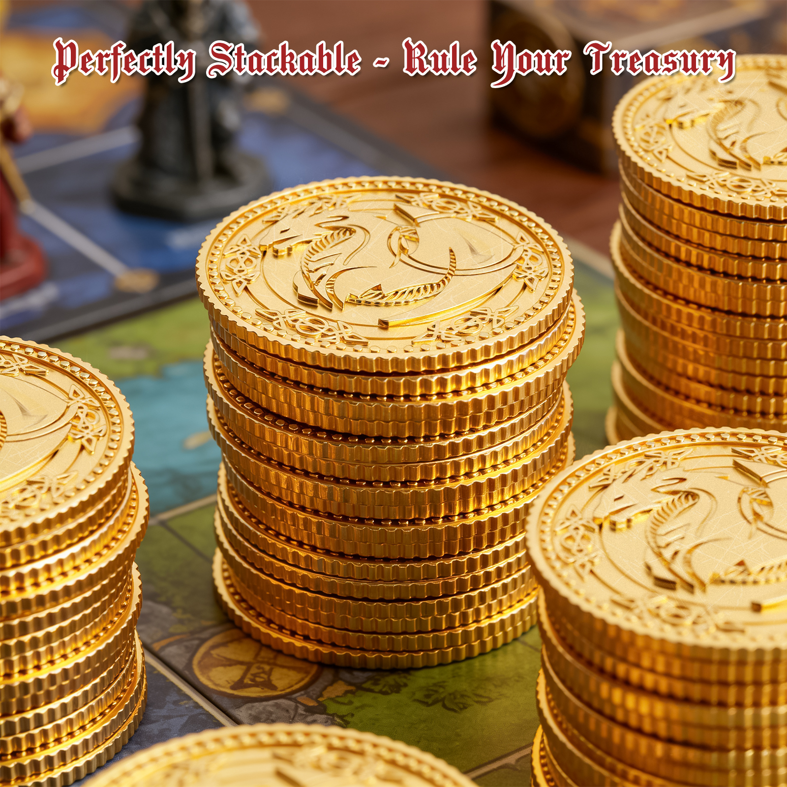 Byhoo Gold Coins 100 PCS Coins for Collectors, Dragon Yue DND Metal Coins with Leather Pouch, Large Treasure Set for Dungeons and Dragons, Heavy Metal Double-Sided Dragon & Axe Relief RPG Accessories