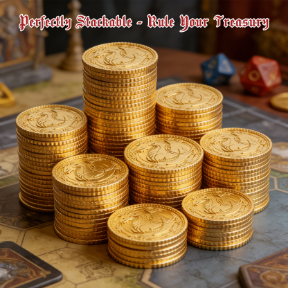 Byhoo Gold Coins 100 PCS Coins for Collectors, Dragon Yue DND Metal Coins with Leather Pouch, Large Treasure Set for Dungeons and Dragons, Heavy Metal Double-Sided Dragon & Axe Relief RPG Accessories