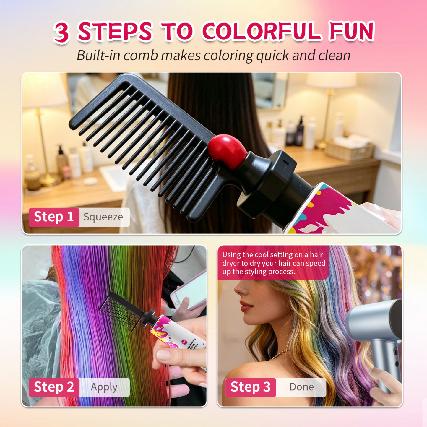 Byhoo Temporary Hair Dye 12-Tube Kit for Dark Hair with Combs & Clips