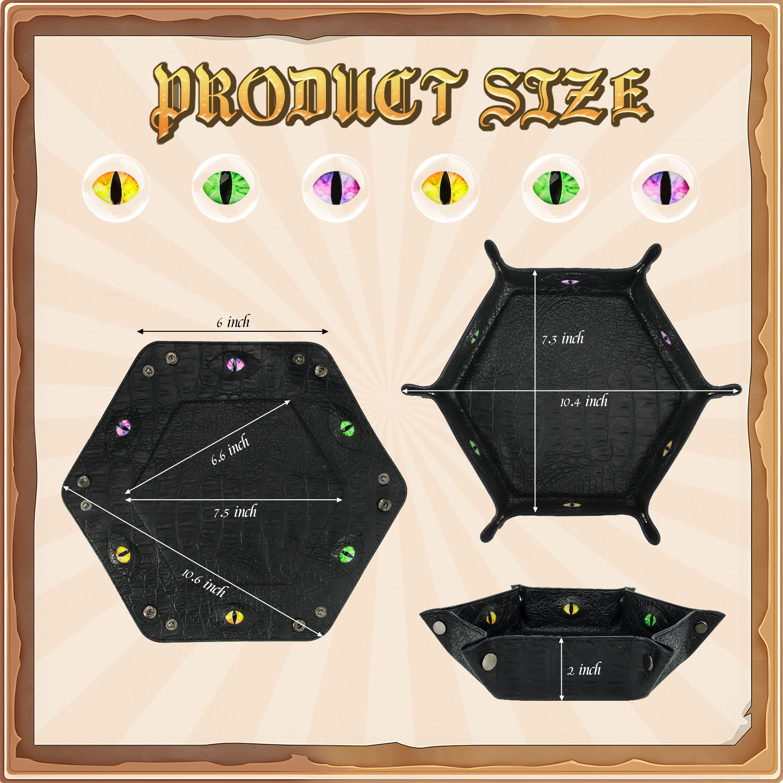 Byhoo 1Pcs Crocodile Pattern DND Dice Tray-Black