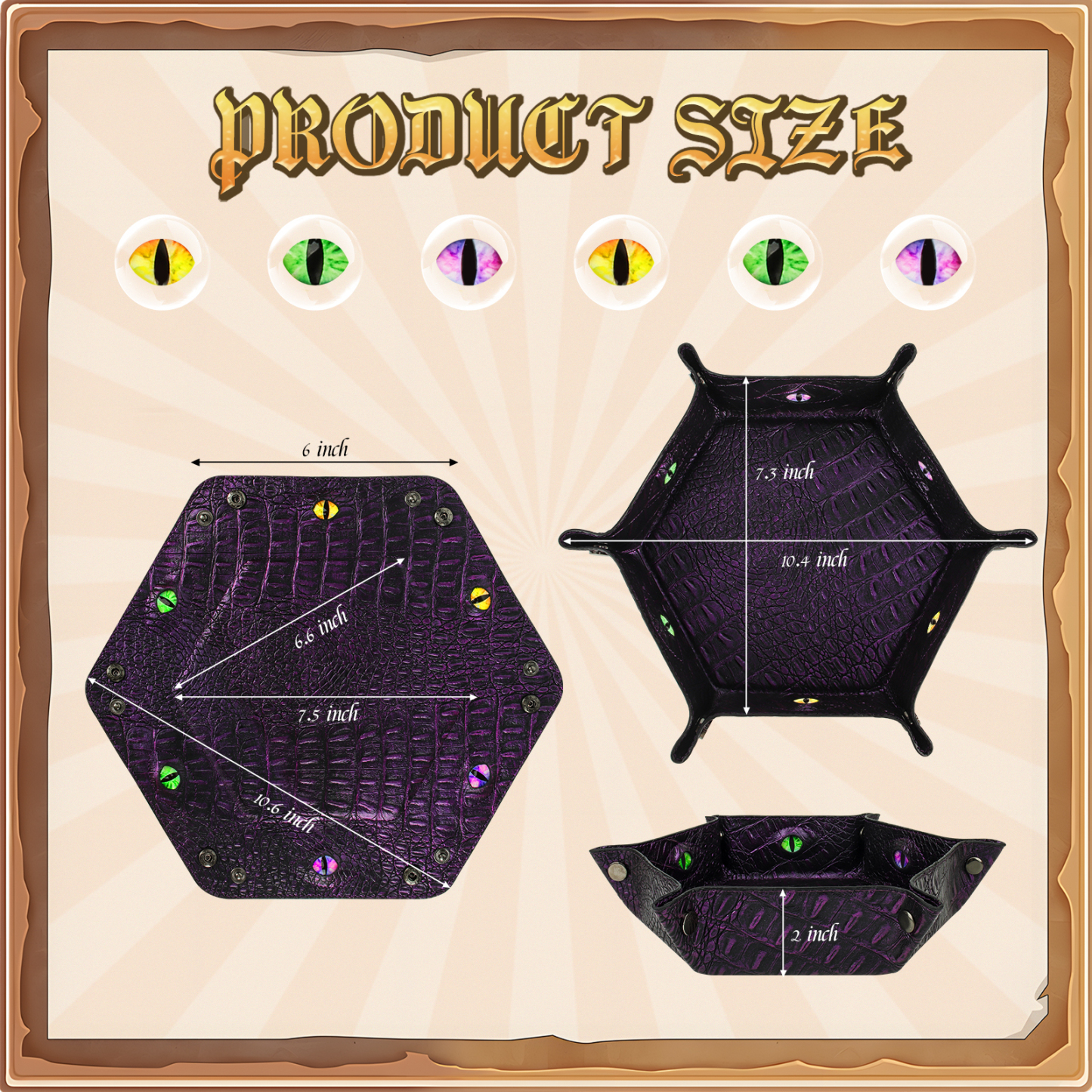 Byhoo 1Pcs Crocodile Pattern DND Dice Tray-Purple