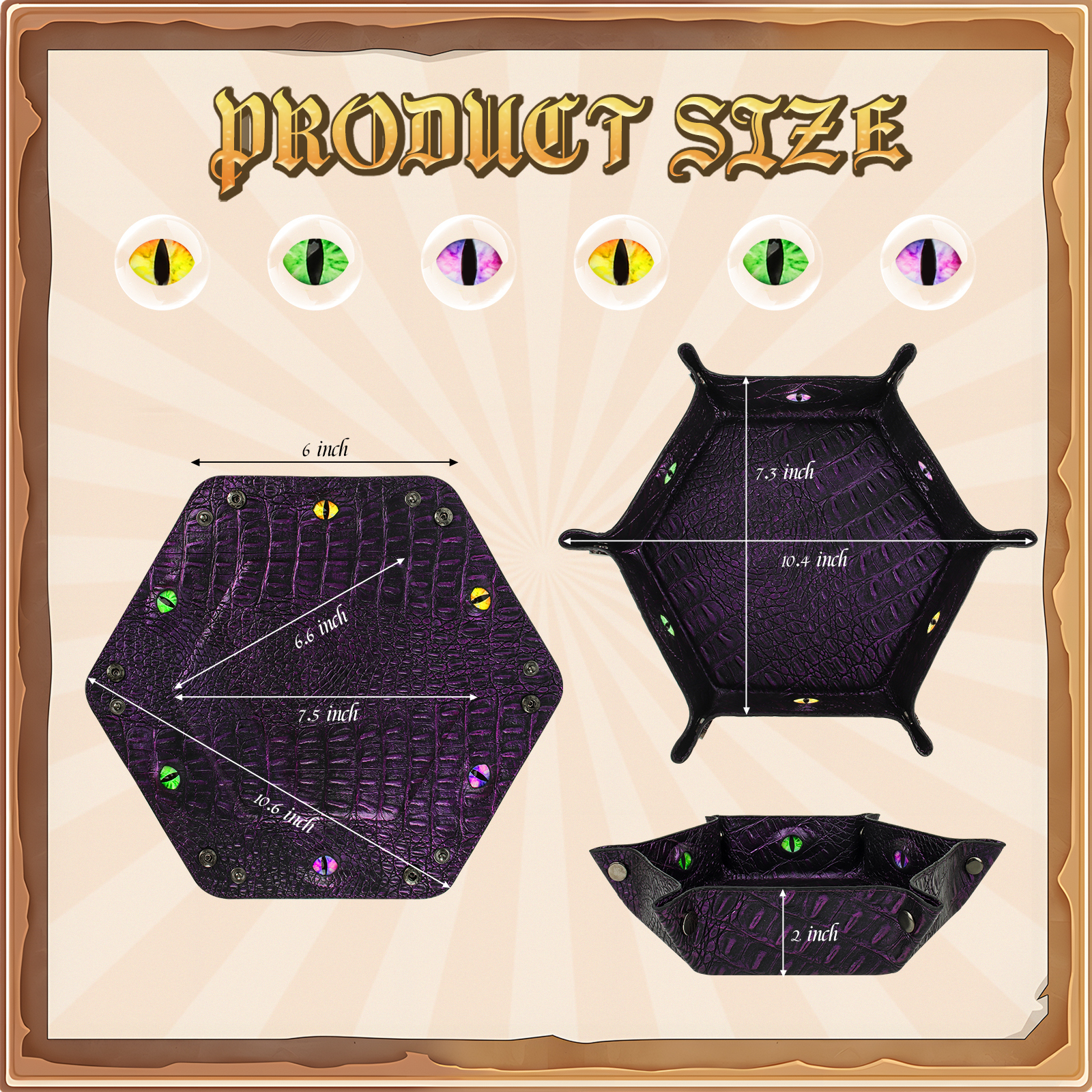 Byhoo 1Pcs Crocodile Pattern DND Dice Tray-Purple