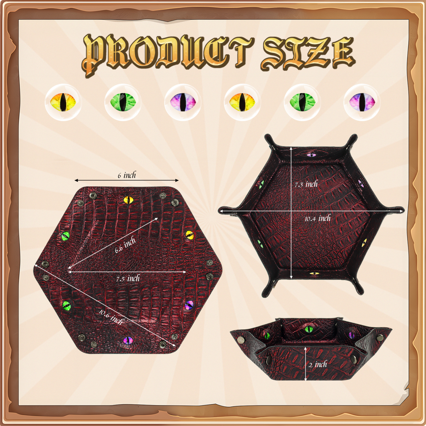 Byhoo 1Pcs Crocodile Pattern DND Dice Tray-Red