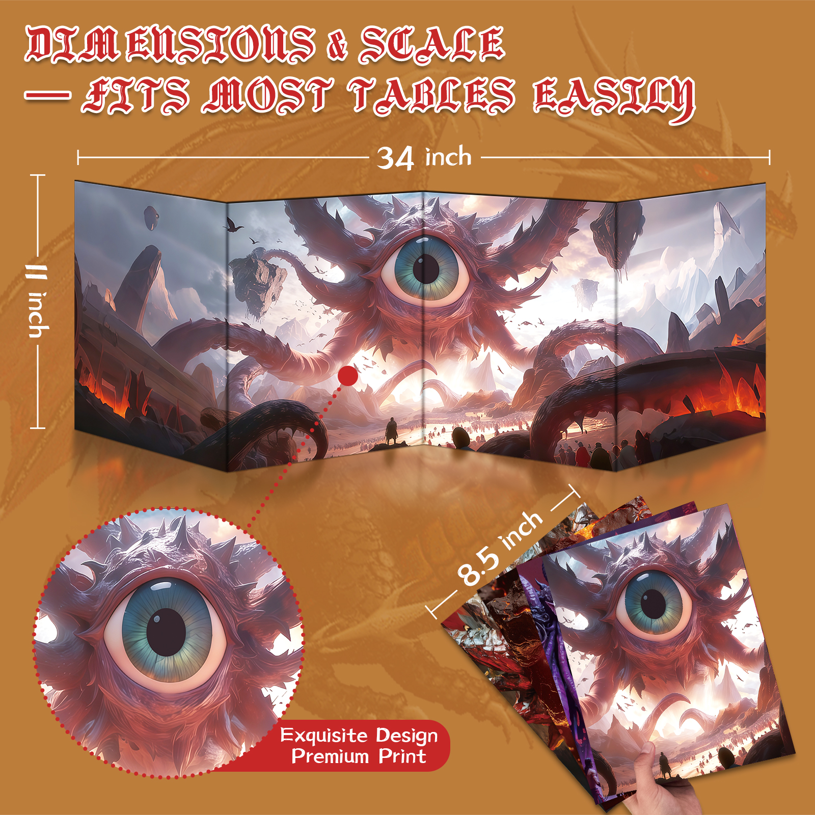 Byhoo DM Screen with Immersive Monstrous Lords Themes - Premium DM Screen 5e for D&D, Waterproof Reusable Surface, Tri-Fold Portable A4 Size Compatible with 5E Rules