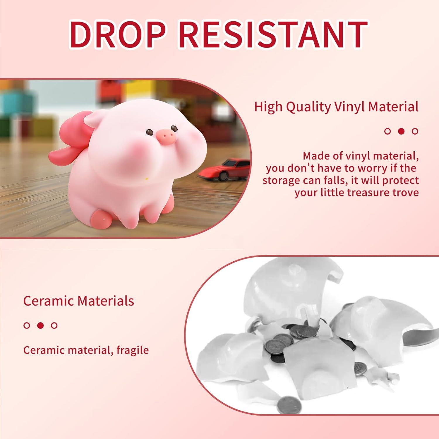 Lovely Piggy Bank for Kids, Plastic Pig Coin and Money Bank, Large Size Kids Piggy Bank with Name Sticker and Stickable Rhinestones, Ideal Birthday Easter for Girls Boys