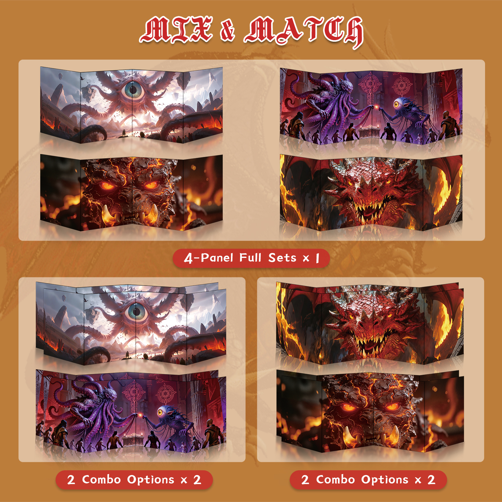 Byhoo DM Screen with Immersive Monstrous Lords Themes - Premium DM Screen 5e for D&D, Waterproof Reusable Surface, Tri-Fold Portable A4 Size Compatible with 5E Rules