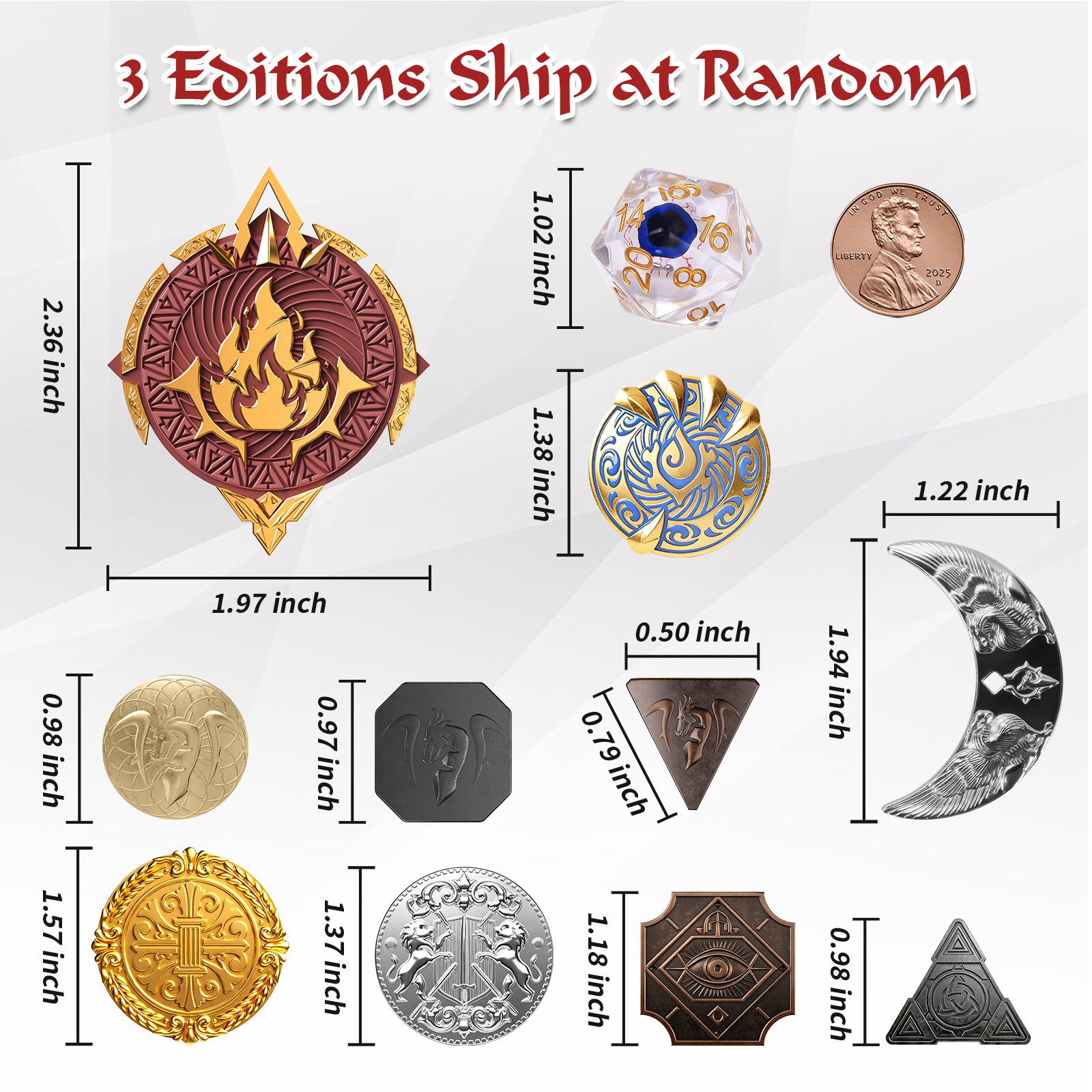 Byhoo Mystery Dice Set for DND - D20 Dice, Metal Coins & Magnetic Badge