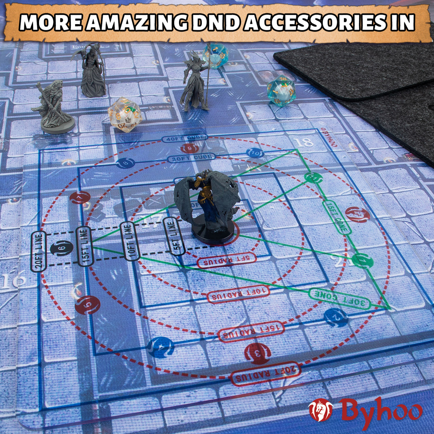 Byhoo 17 PCS DND Spell AOE Damage Template Set with Pouch