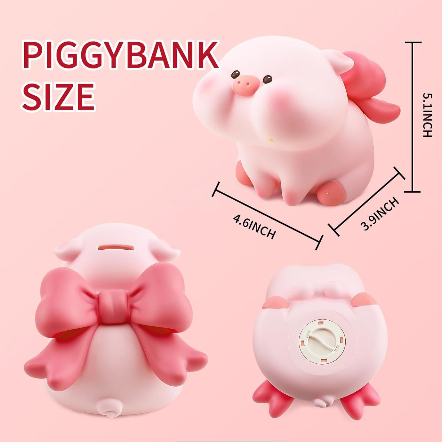 Lovely Piggy Bank for Kids, Plastic Pig Coin and Money Bank, Large Size Kids Piggy Bank with Name Sticker and Stickable Rhinestones, Ideal Birthday Easter for Girls Boys