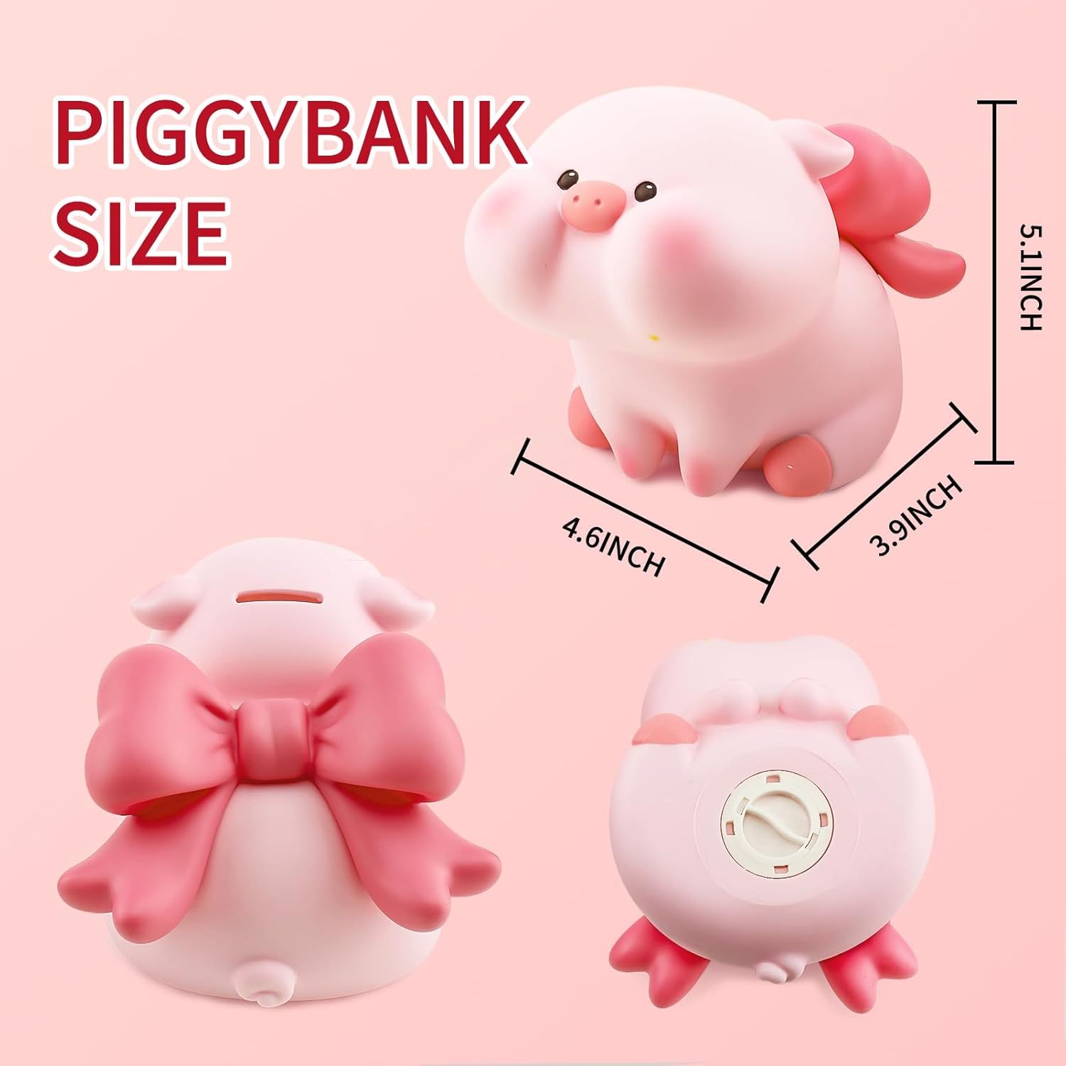 Lovely Piggy Bank for Kids, Plastic Pig Coin and Money Bank, Large Size Kids Piggy Bank with Name Sticker and Stickable Rhinestones, Ideal Birthday Easter for Girls Boys
