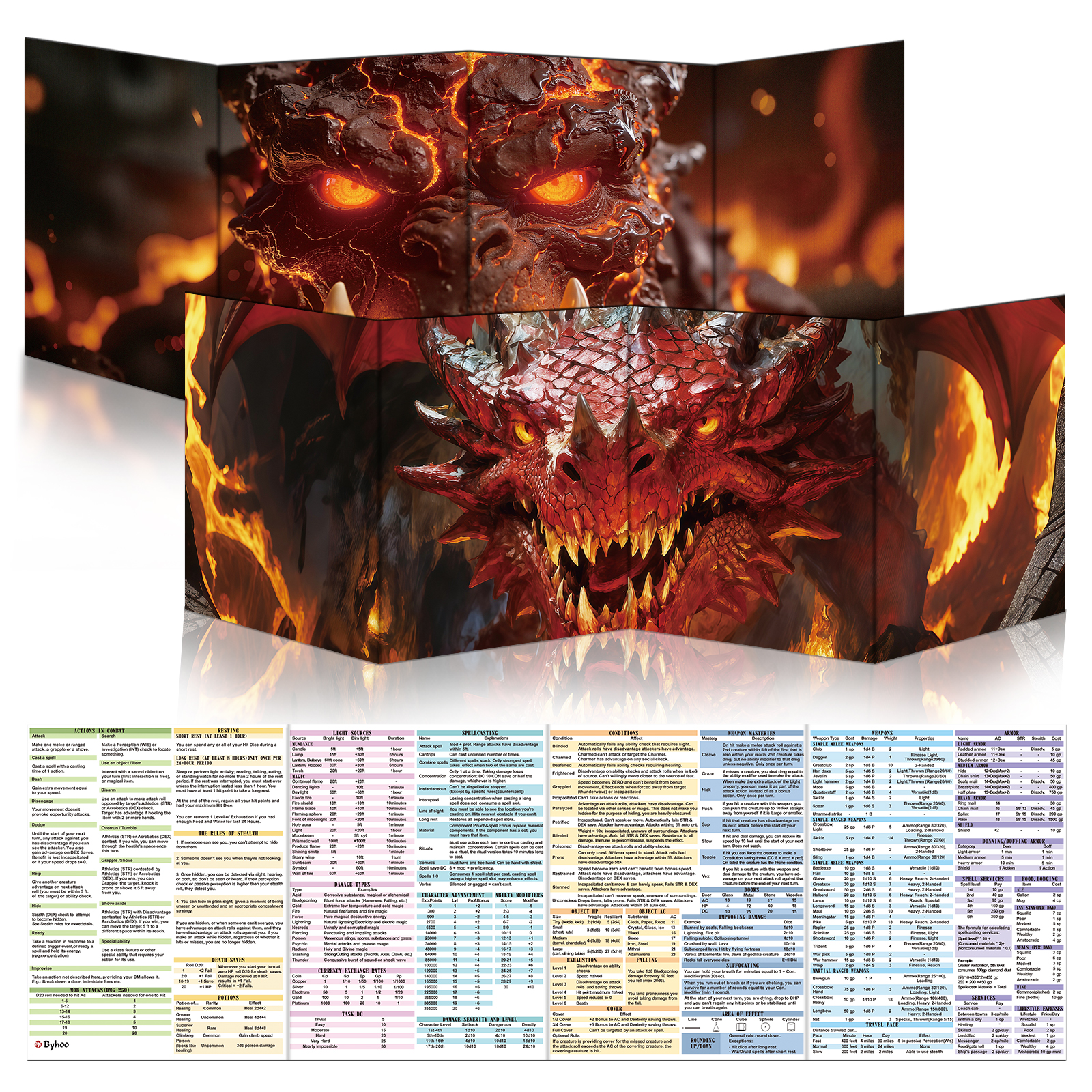 Byhoo DM Screen with Immersive Monstrous Lords Themes - Premium DM Screen 5e for D&D, Waterproof Reusable Surface, Tri-Fold Portable A4 Size Compatible with 5E Rules