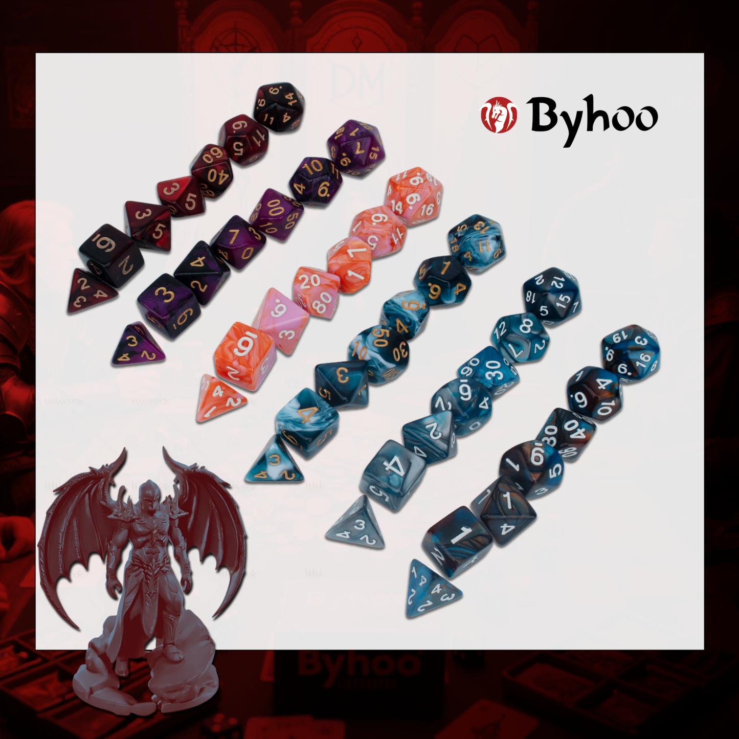 Byhoo Double - Colored Polyhedral Dice Sets for DND - Vibrant and Durable