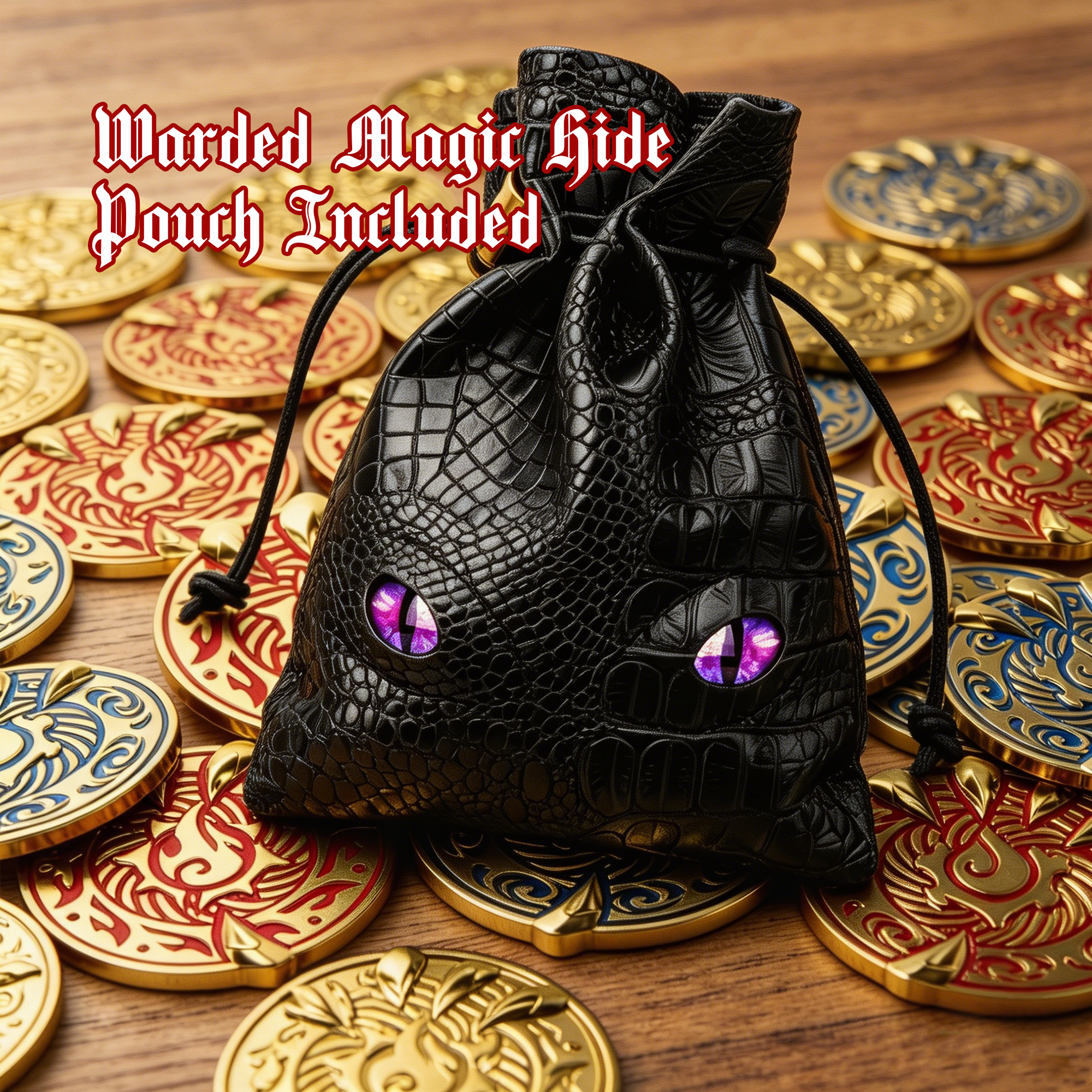 Byhoo Gold Coin, Savage Dragon Claw Metal Coins for DND with Mystical Green Eye Pouch, 3D Relief Water & Fire Element Enamel Treasure, Heavy Metal Dragon Claw Decision Tokens for Tabletop Games