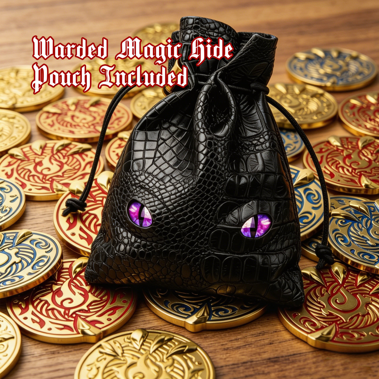 Byhoo Gold Coin, Savage Dragon Claw Metal Coins for DND with Mystical Green Eye Pouch, 3D Relief Water & Fire Element Enamel Treasure, Heavy Metal Dragon Claw Decision Tokens for Tabletop Games