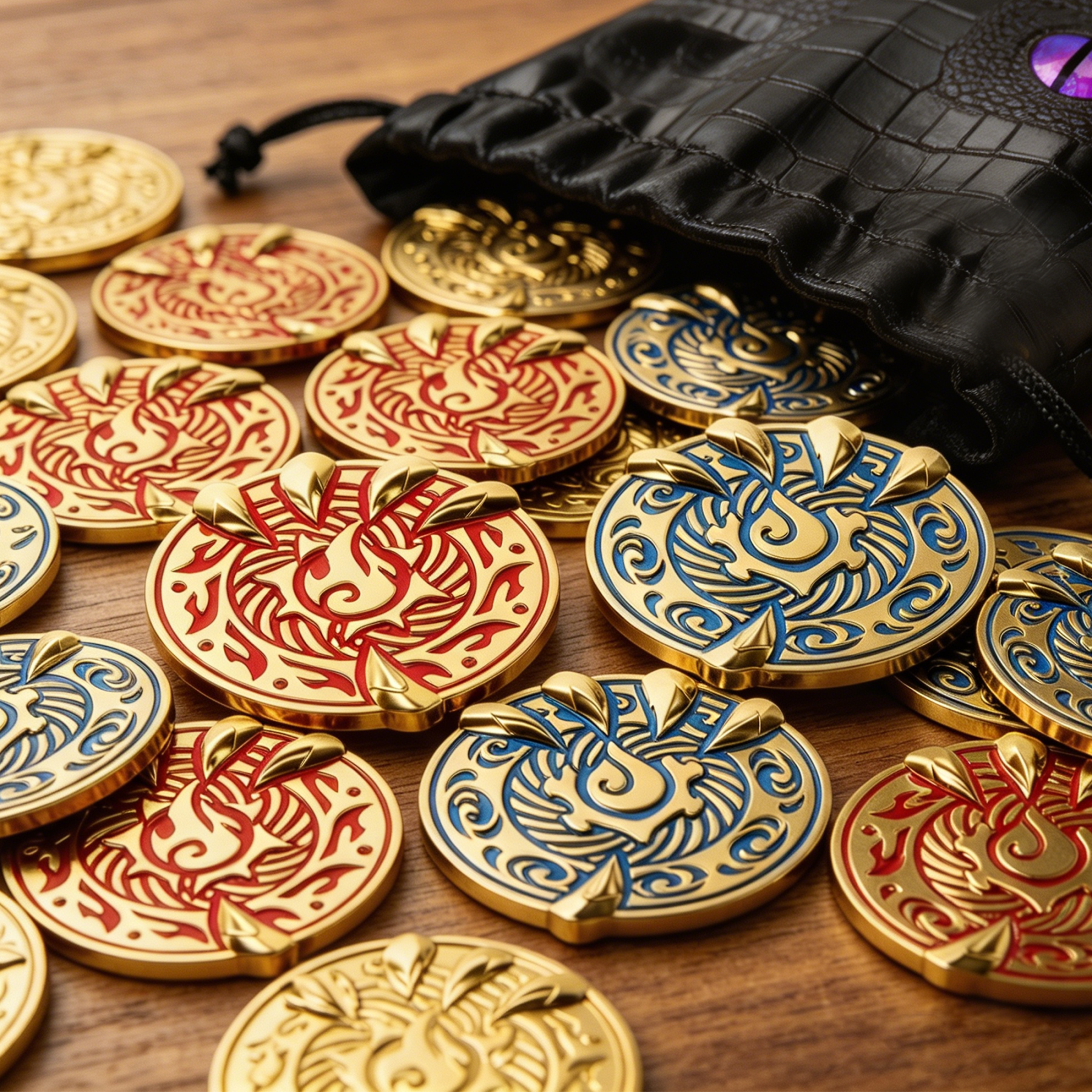 Byhoo Gold Coin, Savage Dragon Claw Metal Coins for DND with Mystical Green Eye Pouch, 3D Relief Water & Fire Element Enamel Treasure, Heavy Metal Dragon Claw Decision Tokens for Tabletop Games