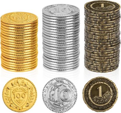 Byhoo Metal DND Coins, 1.2" Gold Silver Copper Tokens with Face Value for Board Game and Tabletop RPG, Fantasy Metal Coins for Pirate Game Party Cosplay