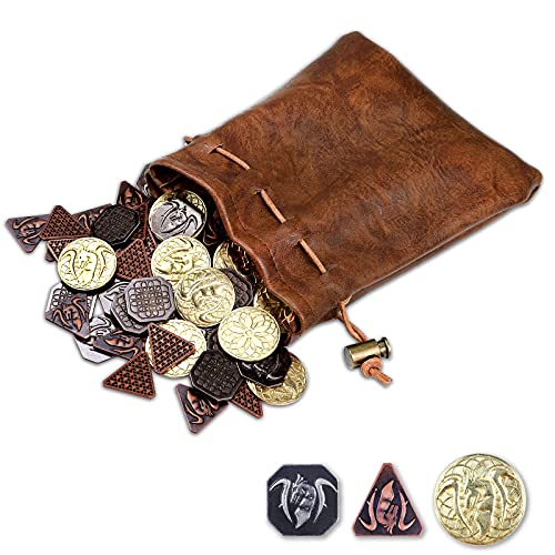 60PCS DND Coins with Leather Pouch