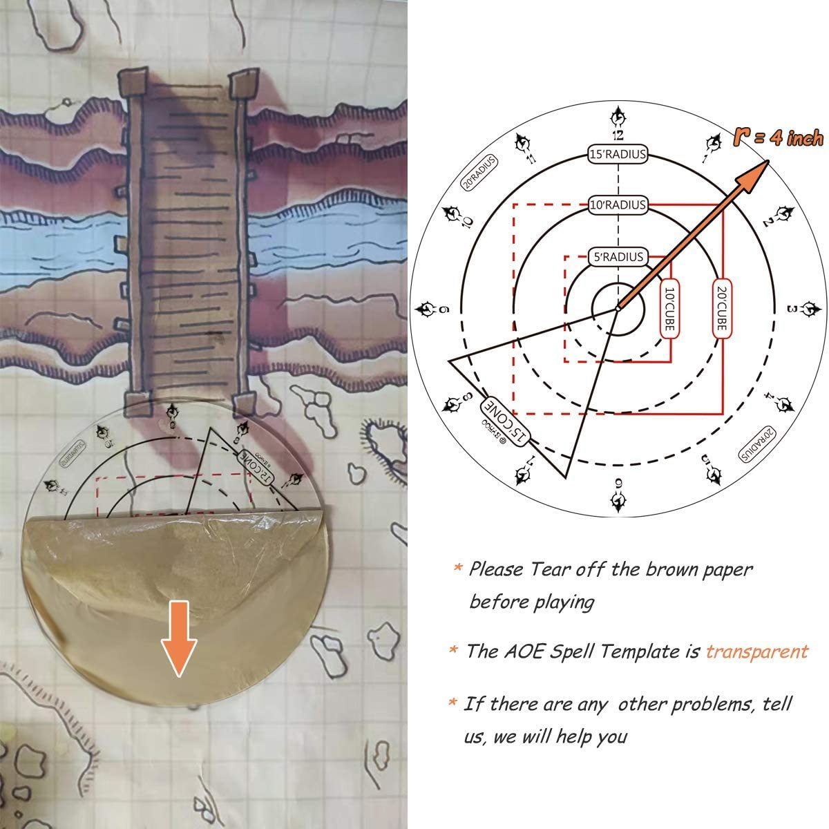 Byhoo Spell AOE Damage Marker DND Area Effect Template - 1" Grid or Hex Tabletop Game Mat 