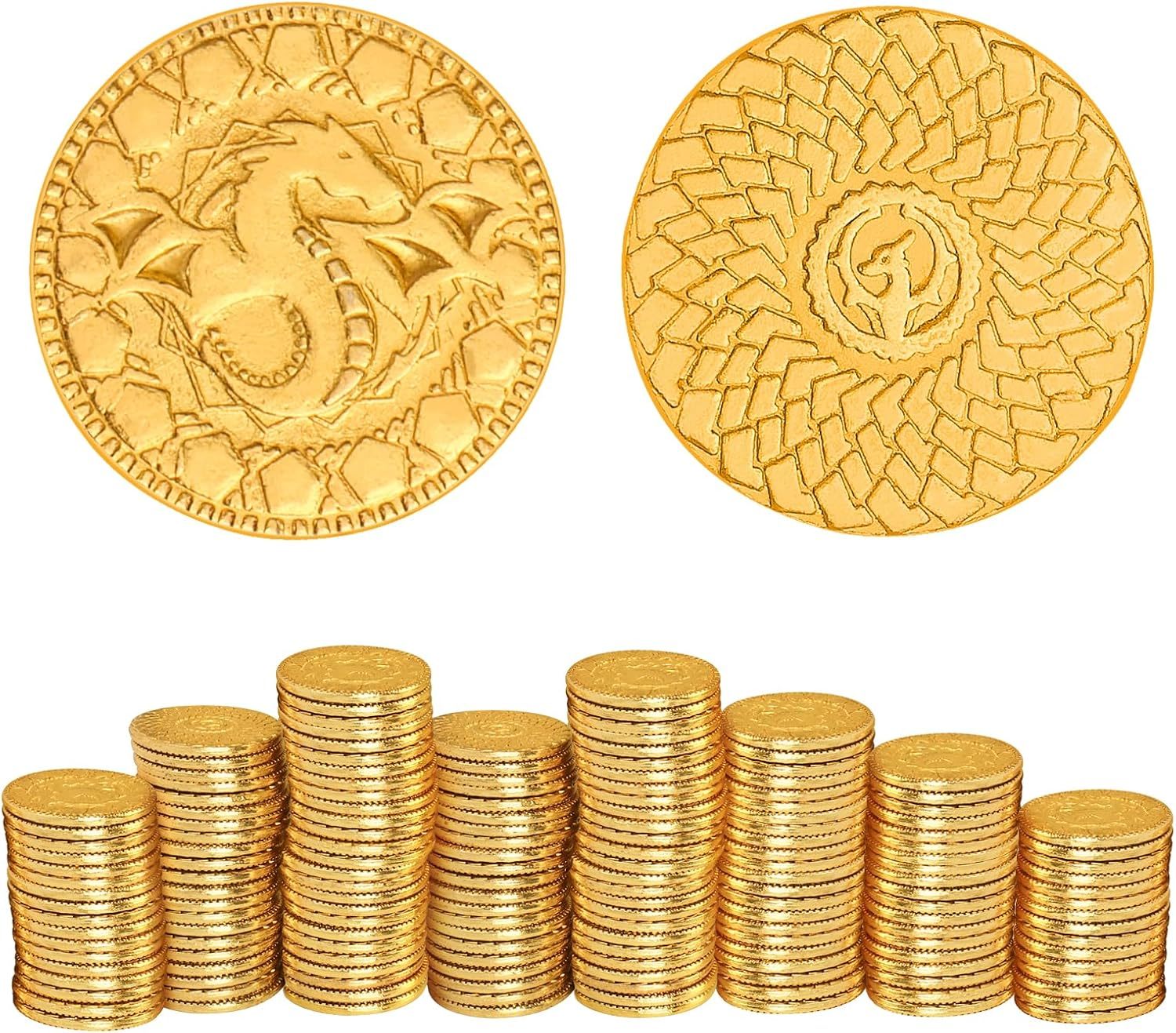50 PCS DND Fantasy Metal Gold Coins & Leather Pouch for Dungeons & Dragons Novelty Tabletop RPG Board Games Tokens Treasure Coins for Party Tablelap Games Accessories Addons Medieval Game