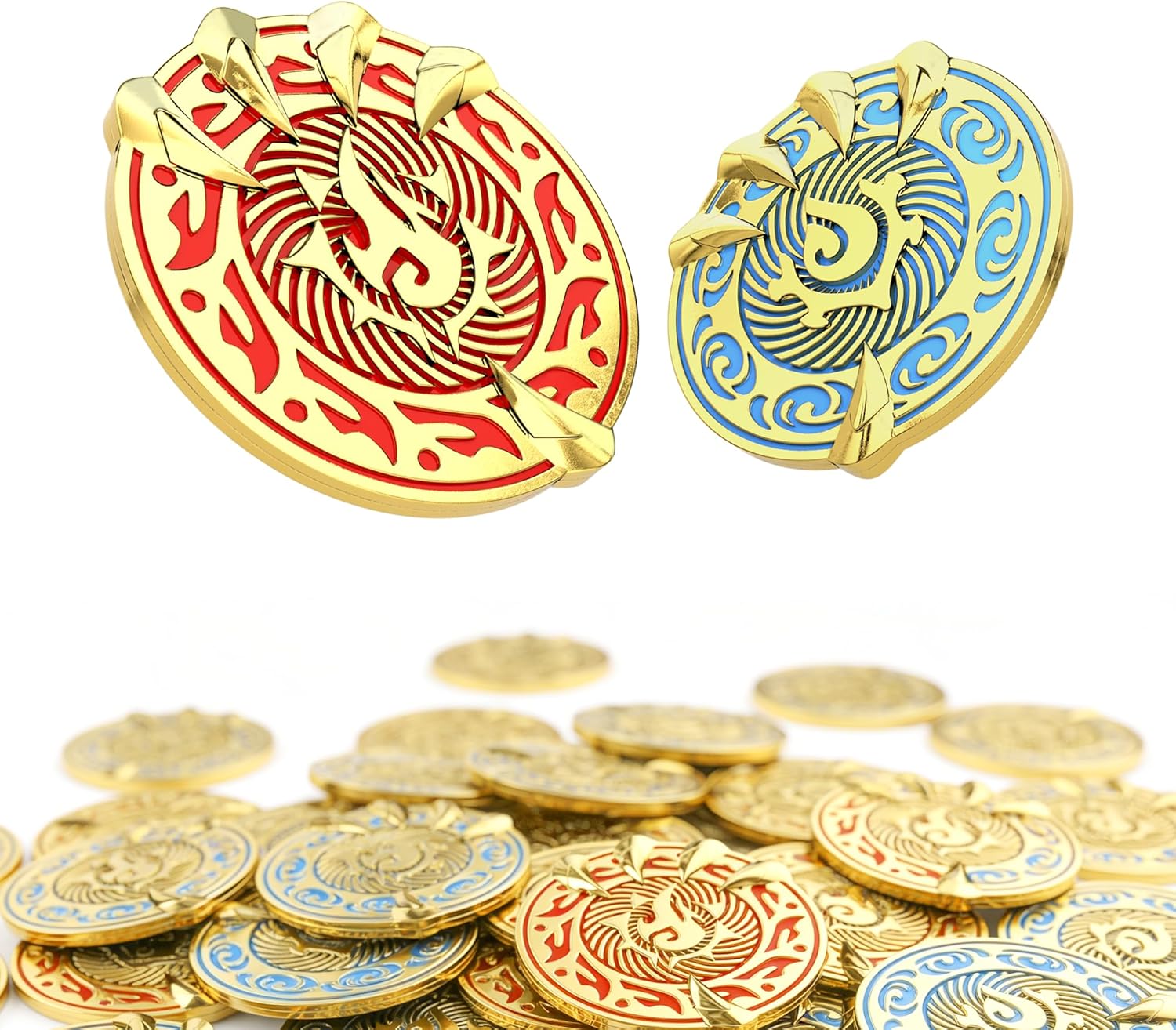 Byhoo Coins, Dragon Claw DND Metal Gold Coins with Mystical Green Eye Pouch, 3D Dragon Claw Clutching Magic Ball Enamel Tokens, Heavy 12g Zinc Alloy Decision Coin for RPG