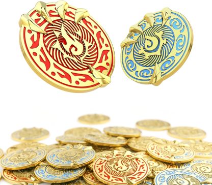 Byhoo Coins, Dragon Claw DND Metal Gold Coins with Mystical Green Eye Pouch, 3D Dragon Claw Clutching Magic Ball Enamel Tokens, Heavy 12g Zinc Alloy Decision Coin for RPG